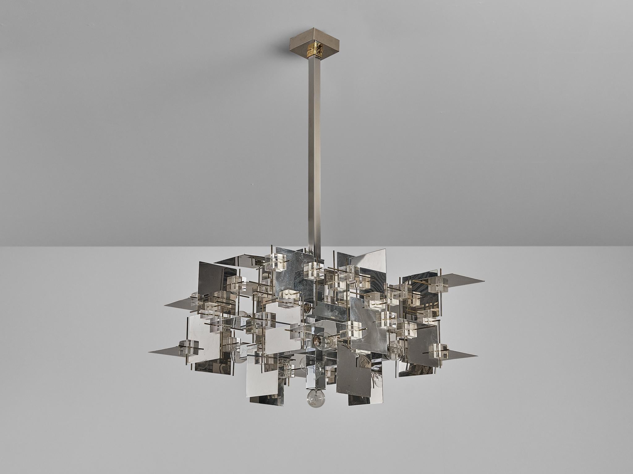 Rare Gaetano Sciolari Chandelier in Chrome and Plexiglass 2