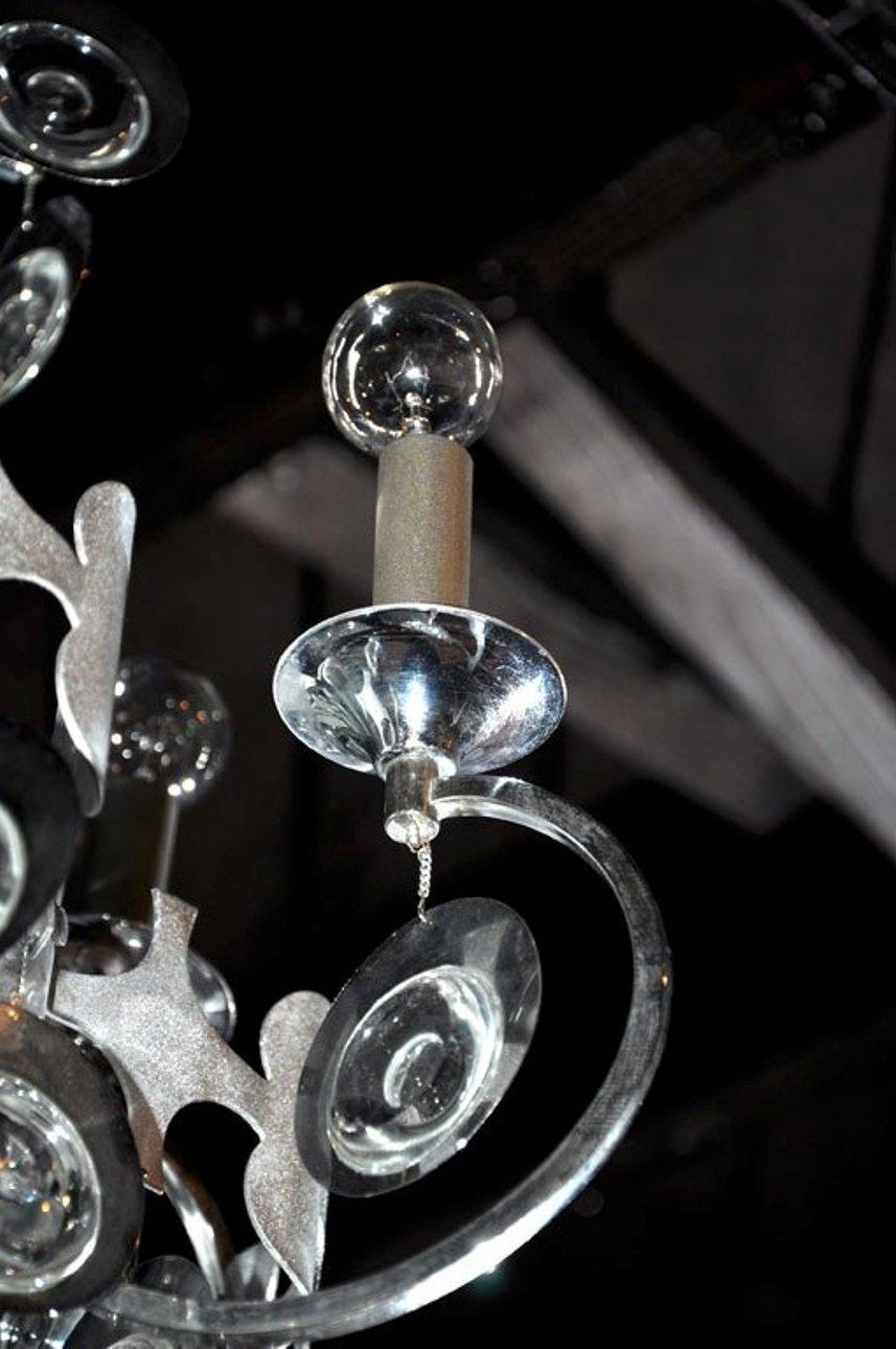 Italiano Raro lampadario in cromo e perline di Gaetano Sciolari in vendita