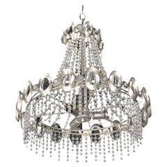 Rare Gaetano Sciolari Chrome and Beaded Crystal Chandelier