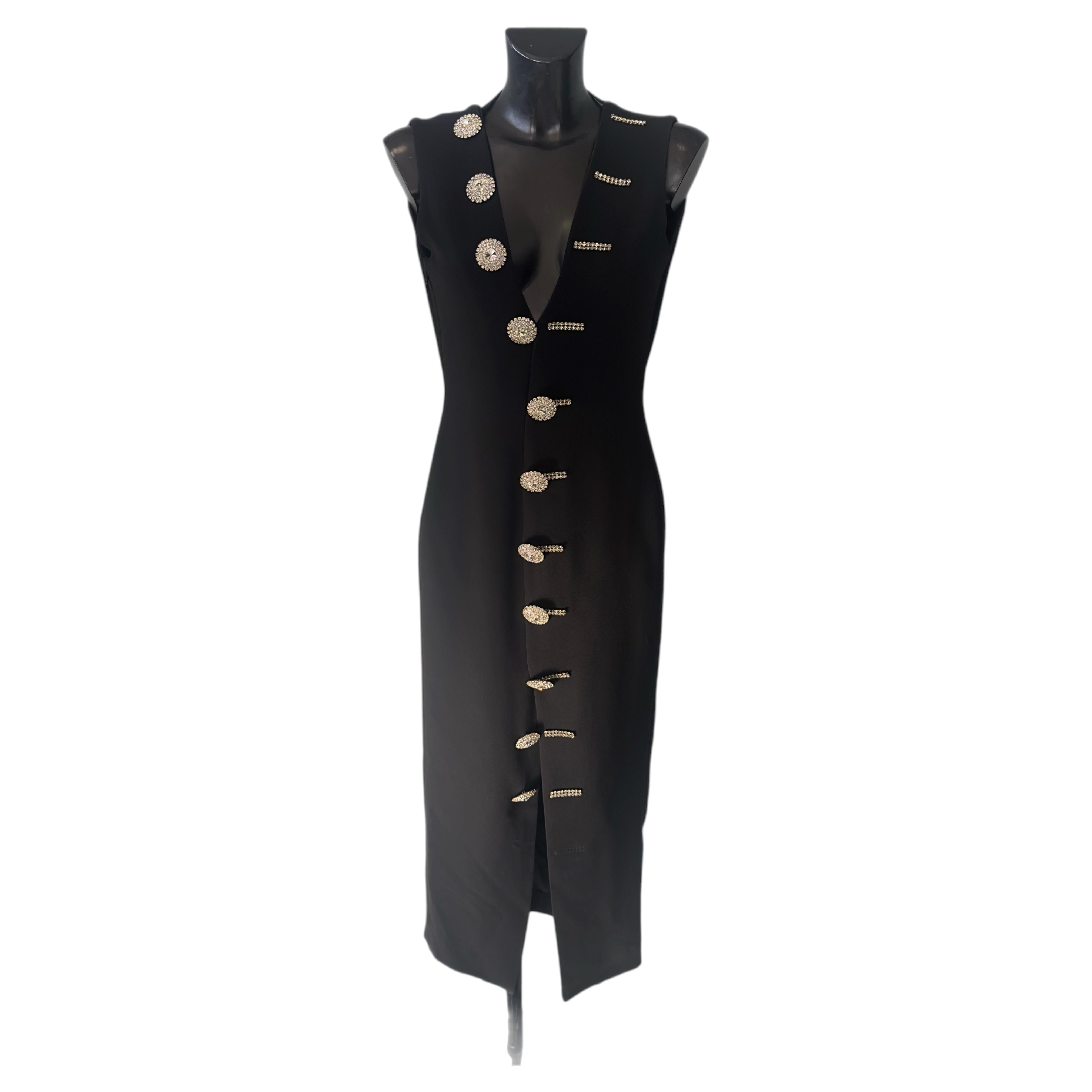 Rare Gai Mattiolo Couture Black Crystal Embellished Evening Dress 1990s