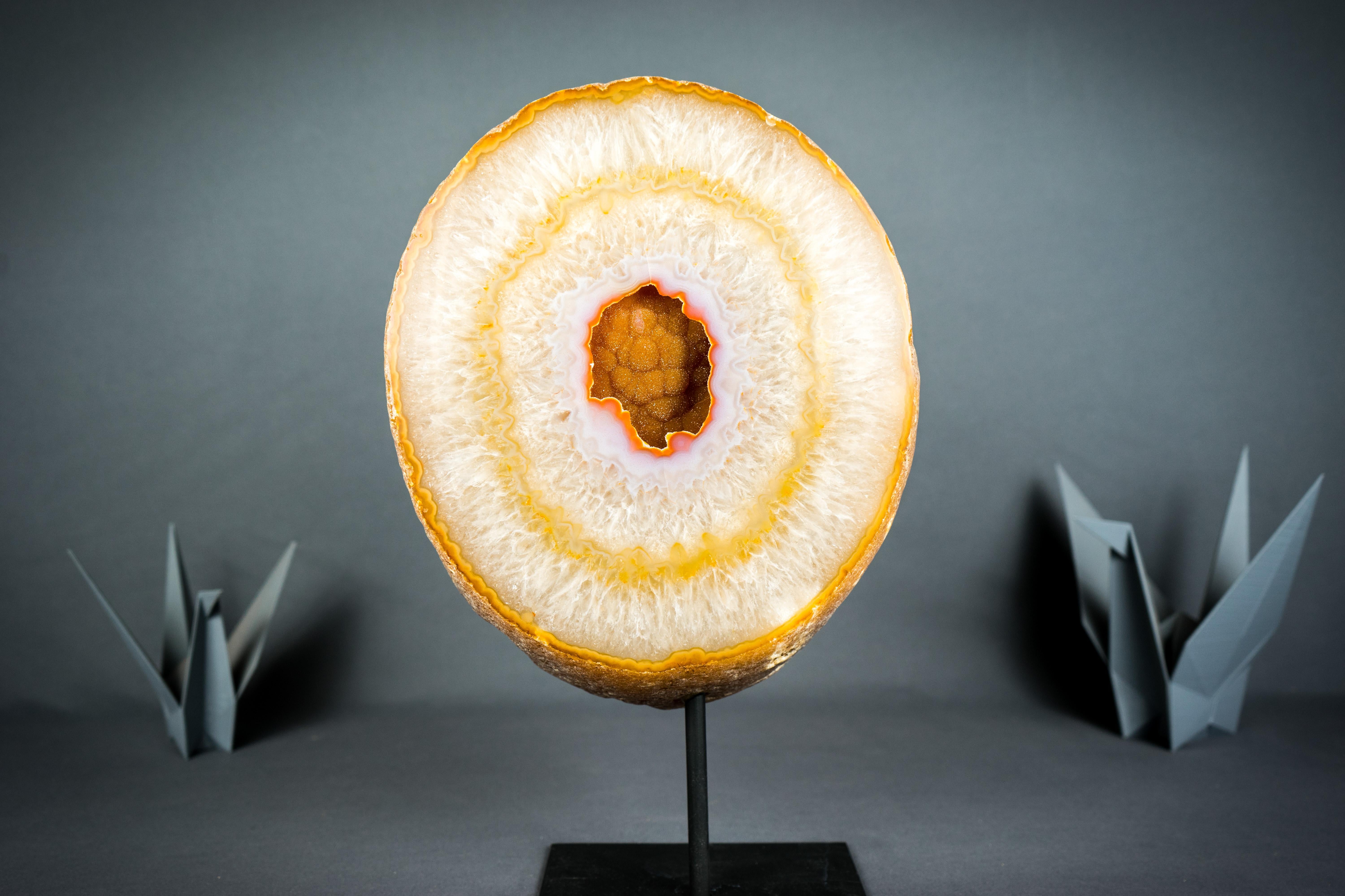 Rara Geoda de Ágata Galaxia con Drusa Galaxia Naranja Natural, Espécimen de Ágata de Galería 4