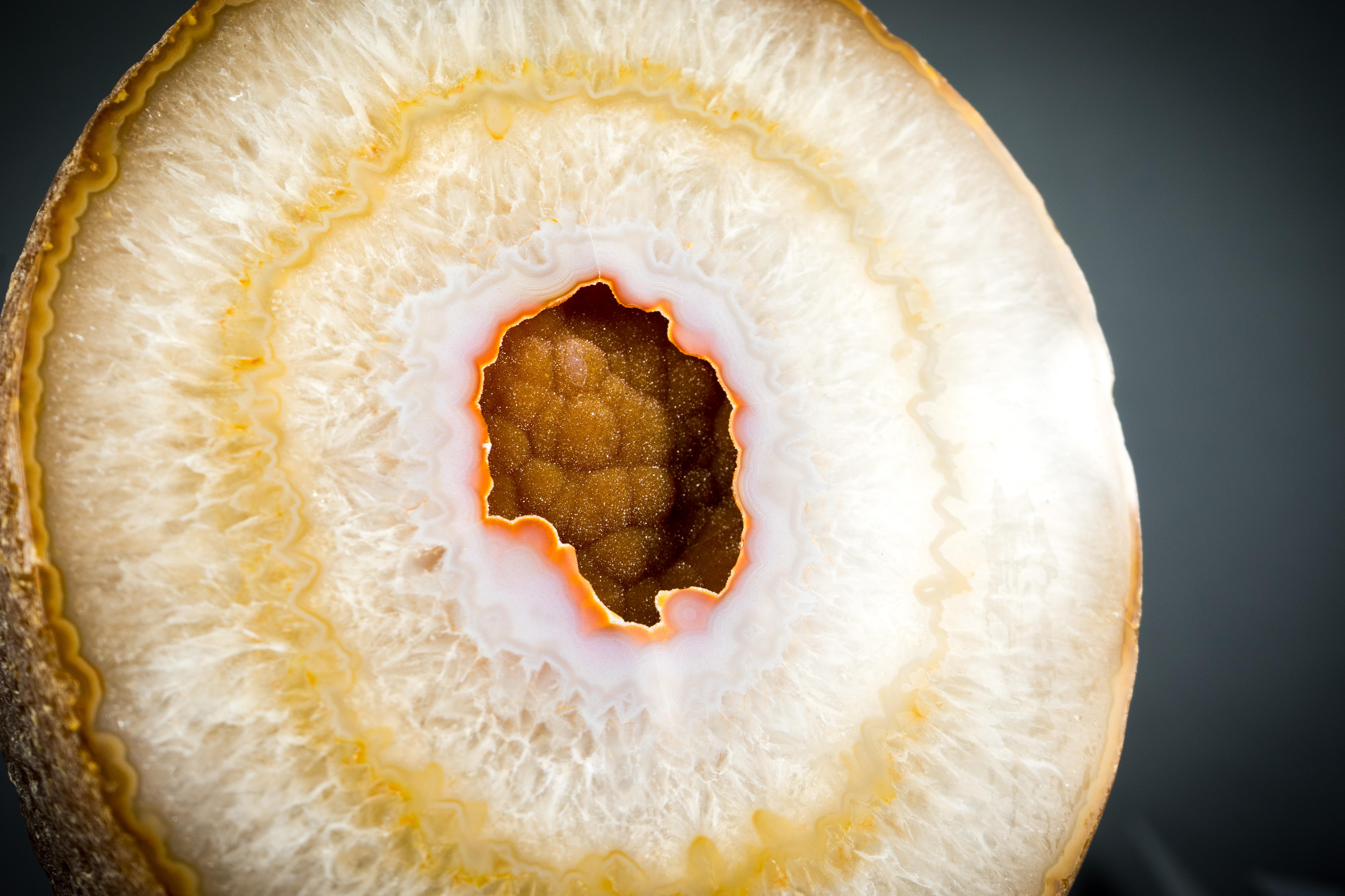Rara Geoda de Ágata Galaxia con Drusa Galaxia Naranja Natural, Espécimen de Ágata de Galería 6