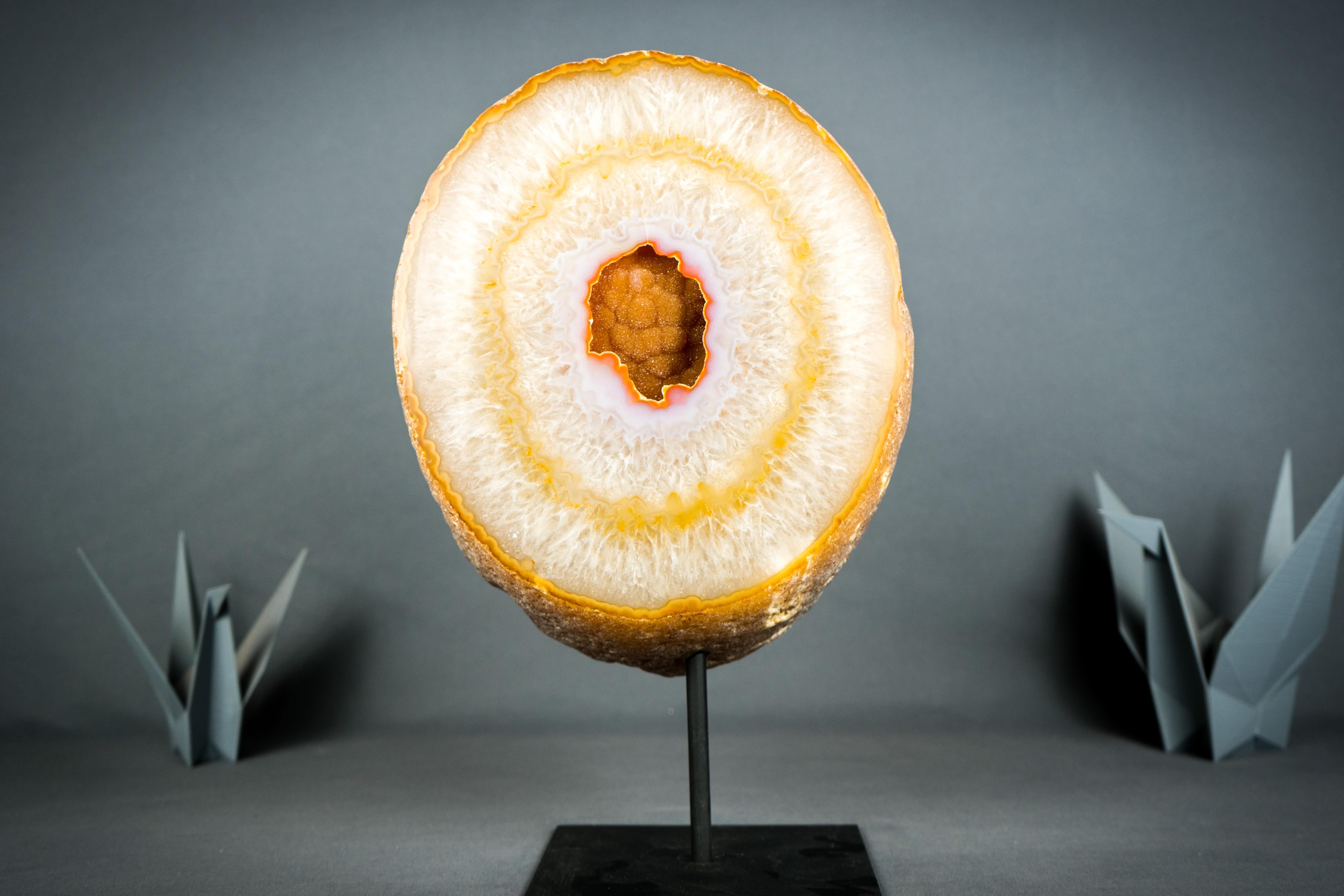 Rara Geoda de Ágata Galaxia con Drusa Galaxia Naranja Natural, Espécimen de Ágata de Galería 7