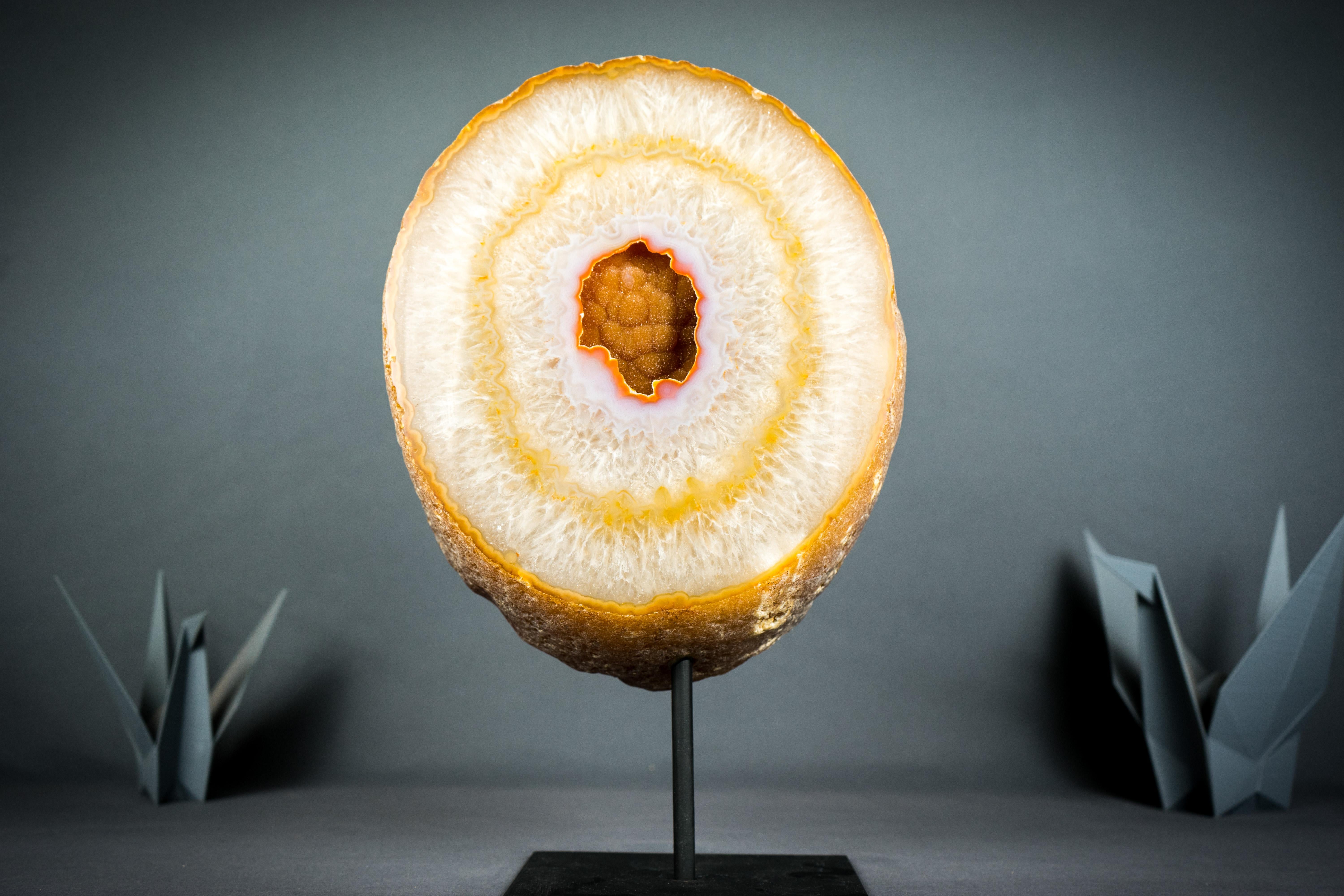 Rara Geoda de Ágata Galaxia con Drusa Galaxia Naranja Natural, Espécimen de Ágata de Galería en Nuevo Estado en Ametista Do Sul, BR