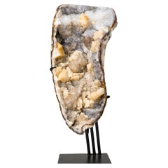 Rare Galaxy Amethyst Druzy Cluster with Golden Goethite, Flowers and Calcite