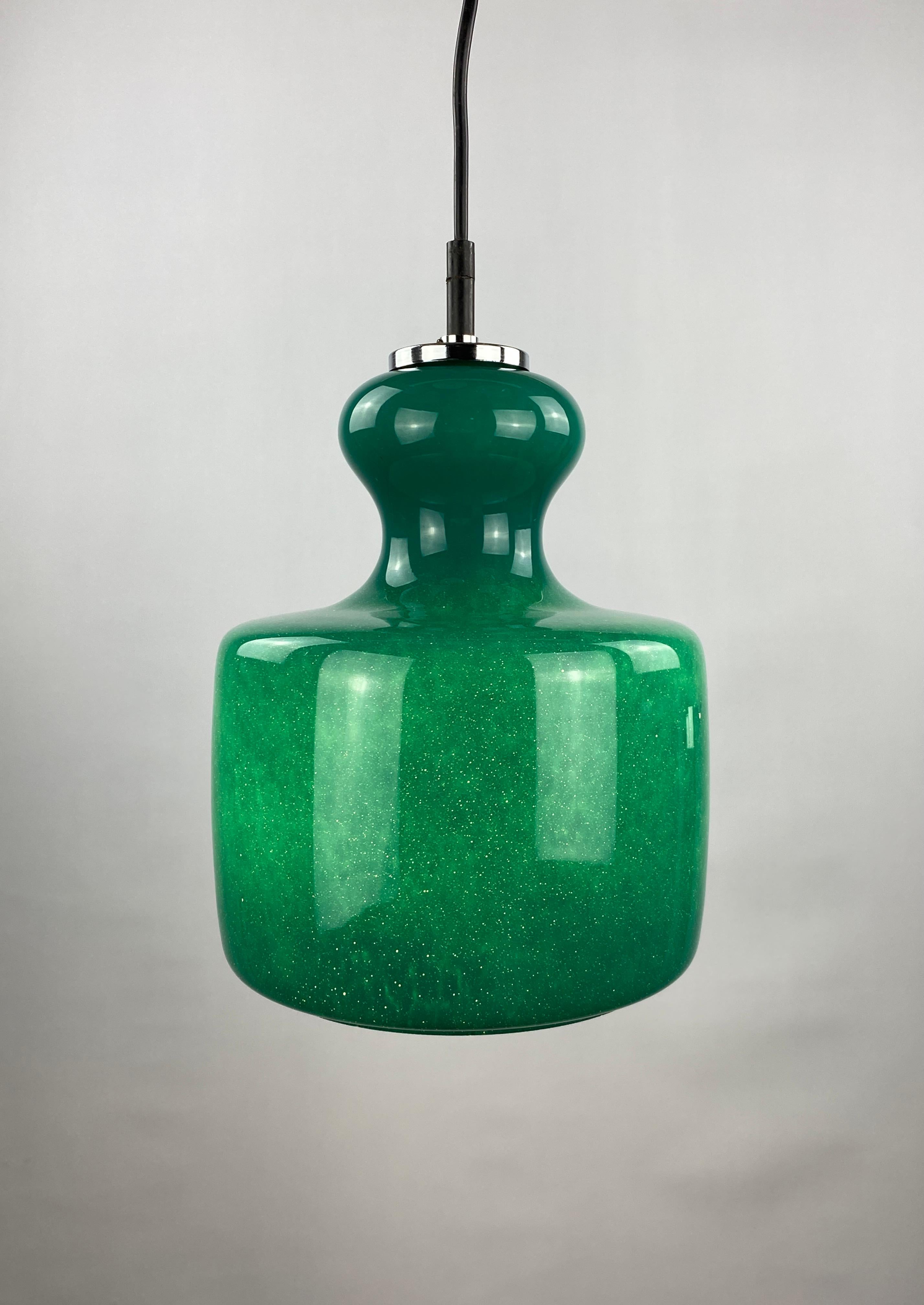 Glass Rare Galaxy green glass pendant light by Peill and Putzler 1960