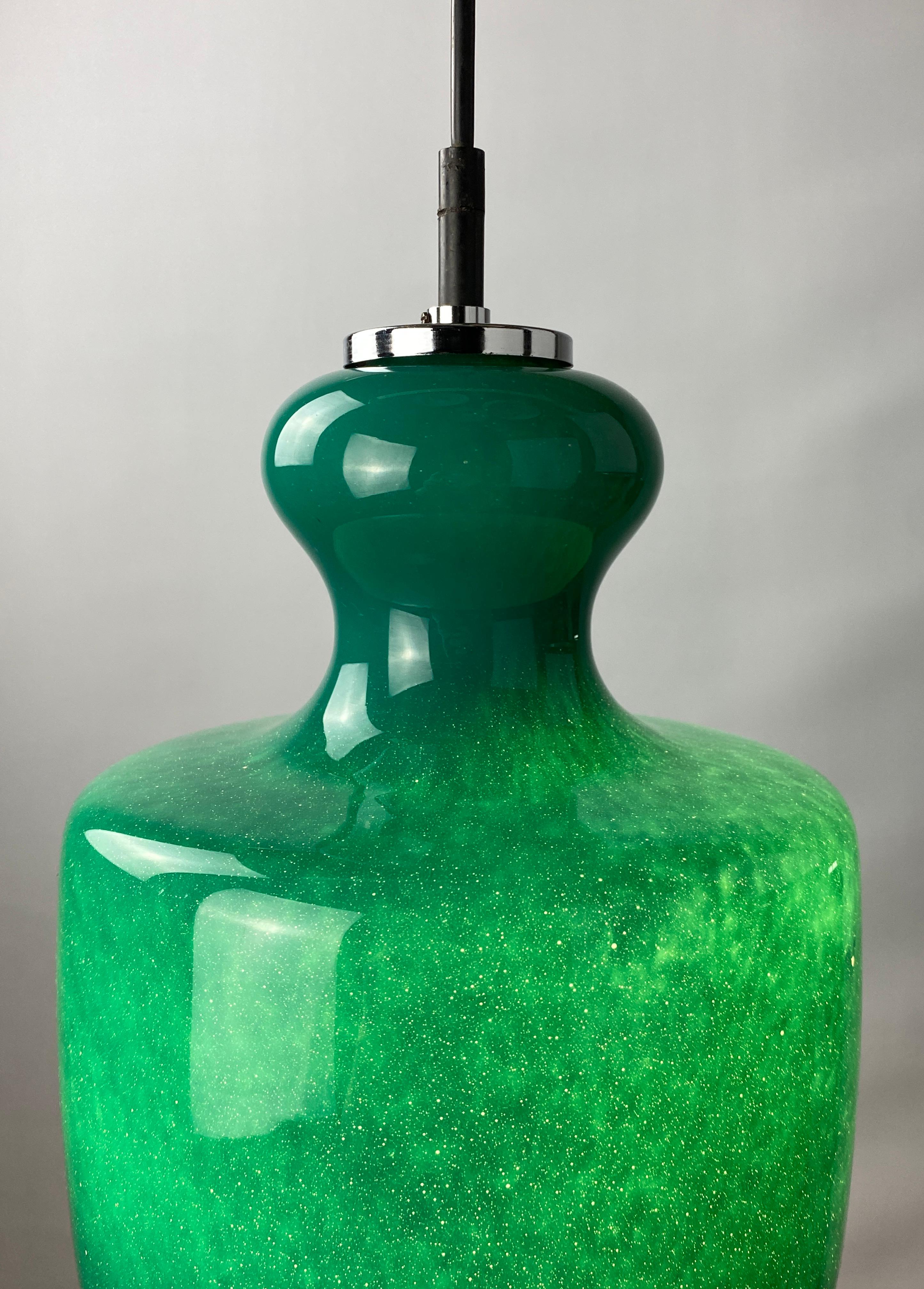 Rare Galaxy green glass pendant light by Peill and Putzler 1960 2