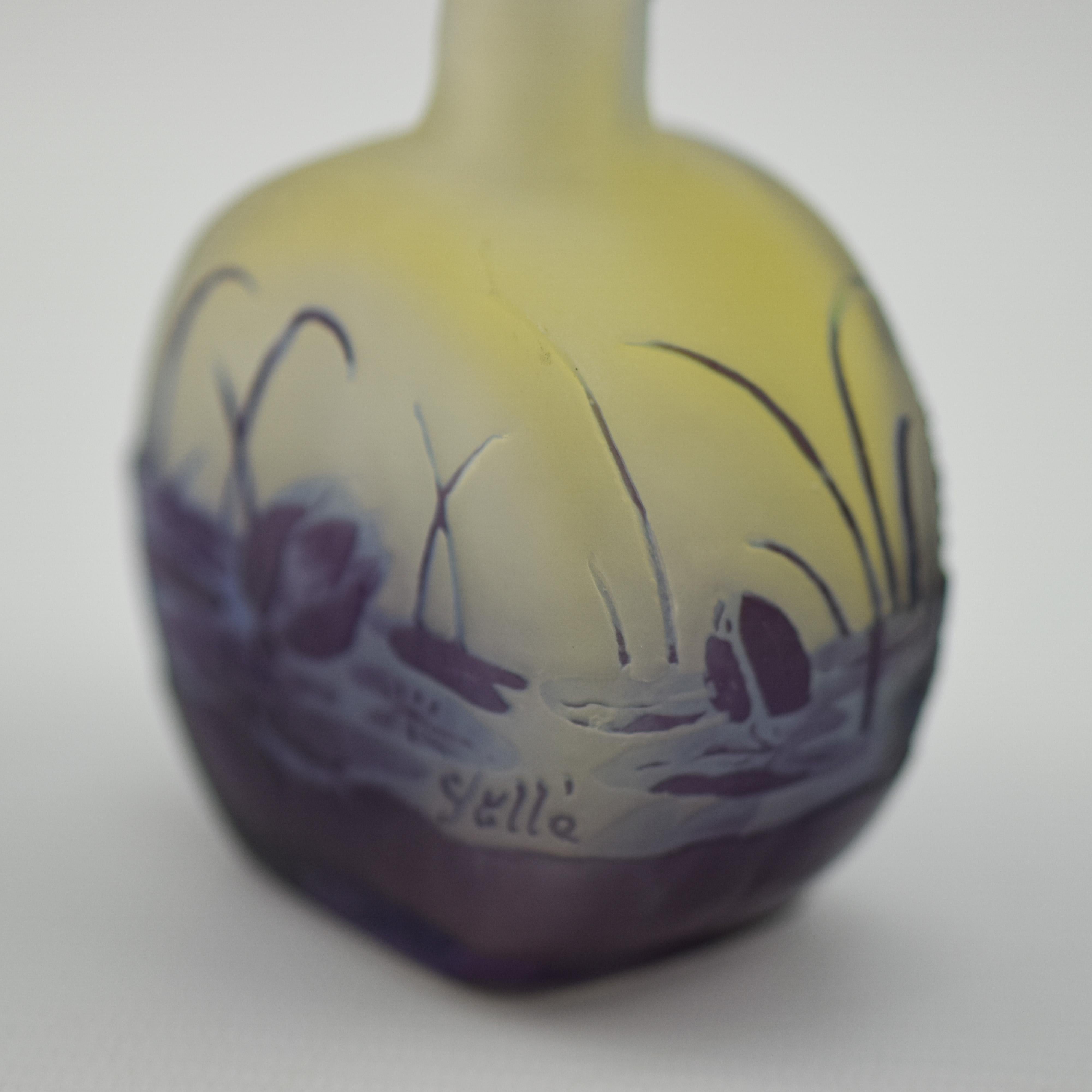 Raro vaso a farfalla acquatica in vetro cammeo Galle C1900 in vendita 2