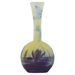 Antique Rare Galle cameo glass aquatic butterfly vase C1900