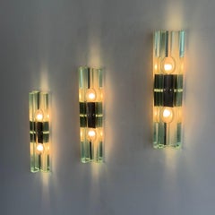 Rare Gallotti & Radice Triple Glass Wall Sconces, Thick Structural Glass, 1970s