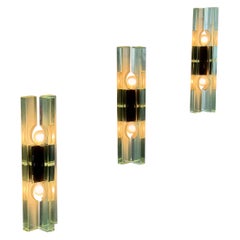Rare Gallotti & Radice Triple Glass Wall Sconces, Thick Structural Glass, 1970s