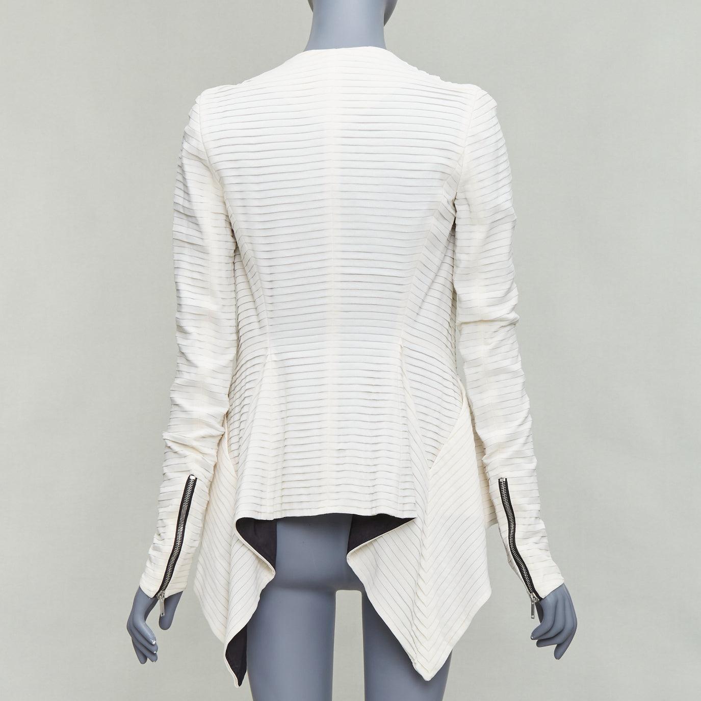 Women's rare GARETH PUGH 2009 Runway cream black plisse silk draped biker IT38 XS For Sale
