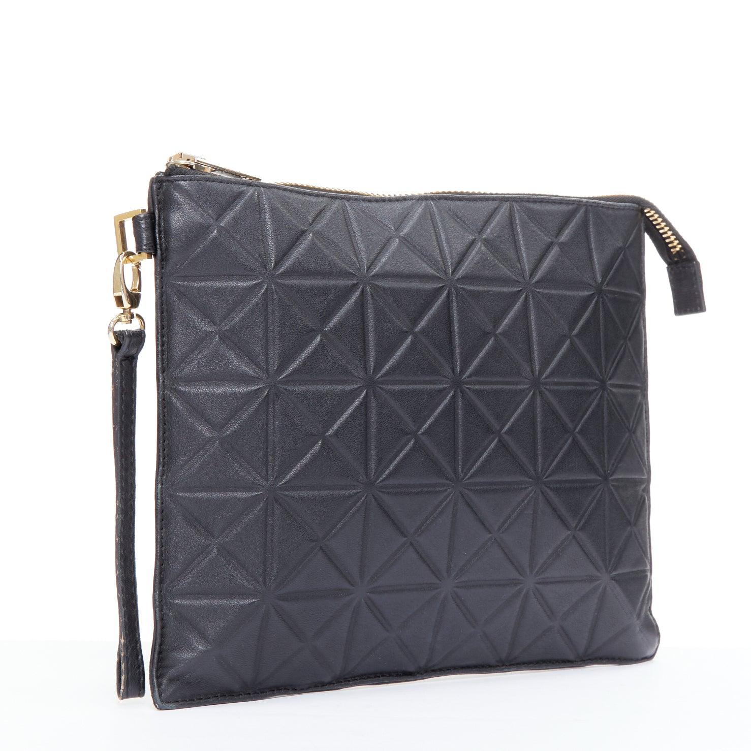 Black rare GARETH PUGH black leather geometric zip wrist clutch bag For Sale