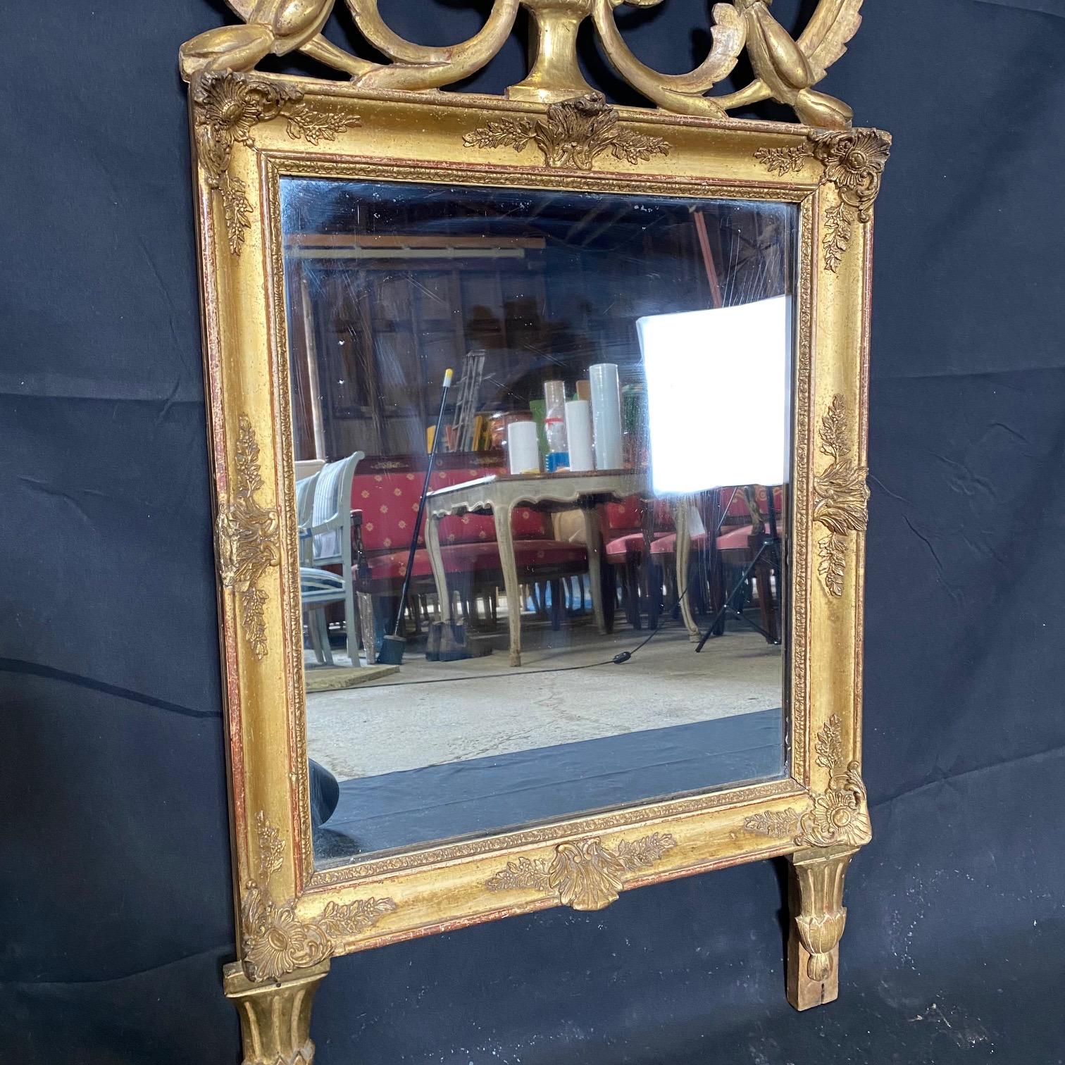Rare Gem French Antique Louis XVI Mirror with Intricate Fronton Carving  For Sale 5