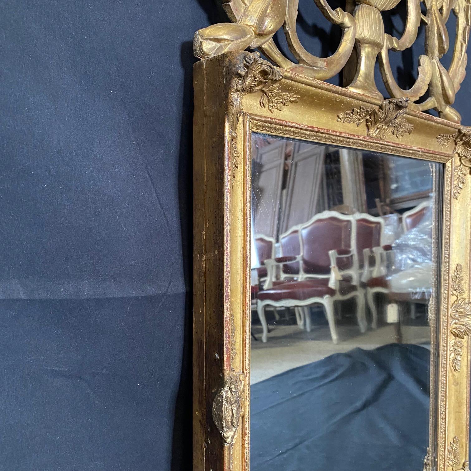 Rare Gem French Antique Louis XVI Mirror with Intricate Fronton Carving  For Sale 6