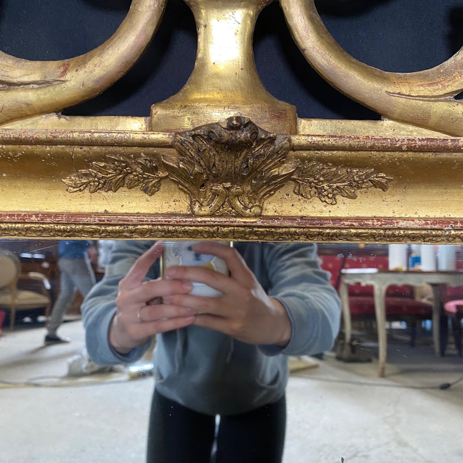 Rare Gem French Antique Louis XVI Mirror with Intricate Fronton Carving  For Sale 7