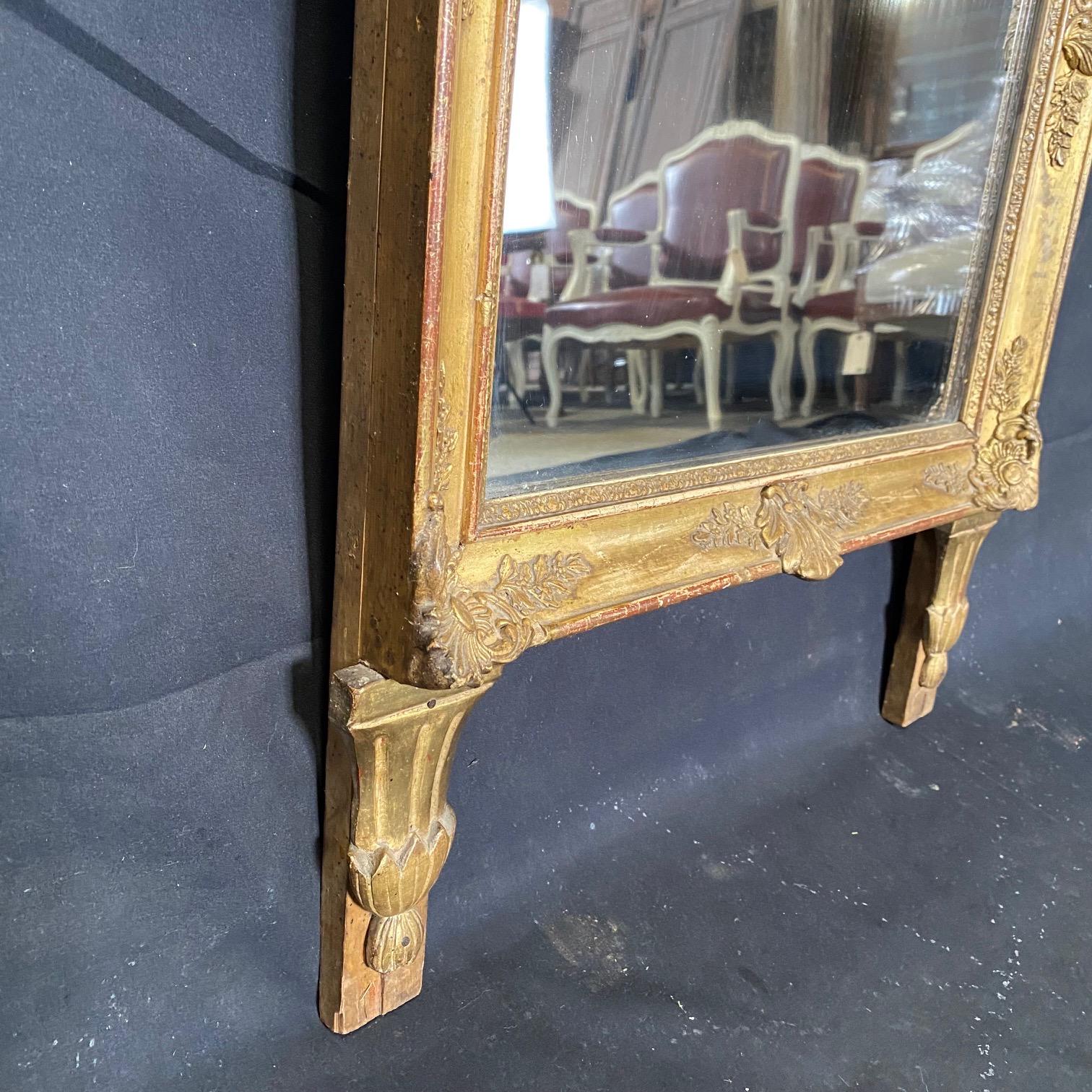 Rare Gem French Antique Louis XVI Mirror with Intricate Fronton Carving  In Good Condition For Sale In Hopewell, NJ