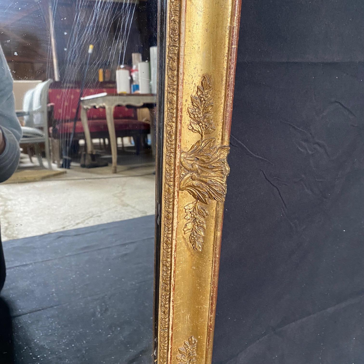Rare Gem French Antique Louis XVI Mirror with Intricate Fronton Carving  For Sale 3