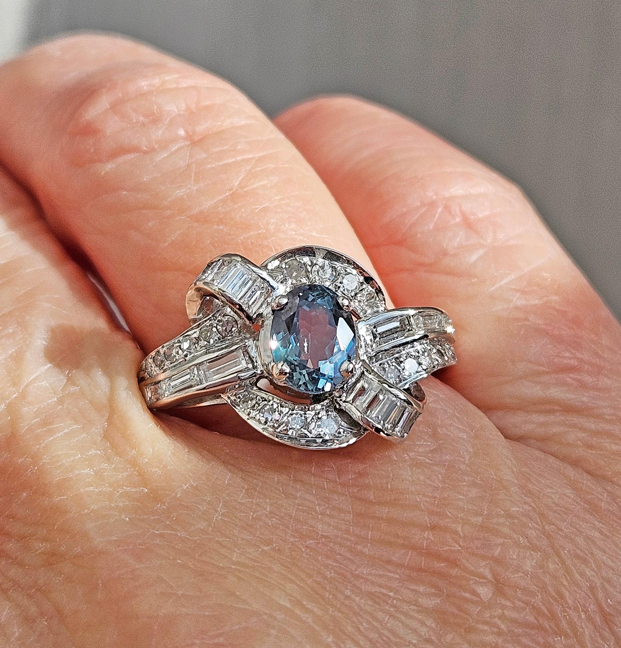 Rare Gem Mid-Century GIA 2.03ctw Natural ALEXANDRITE Diamond Vintage PL Ring For Sale 4