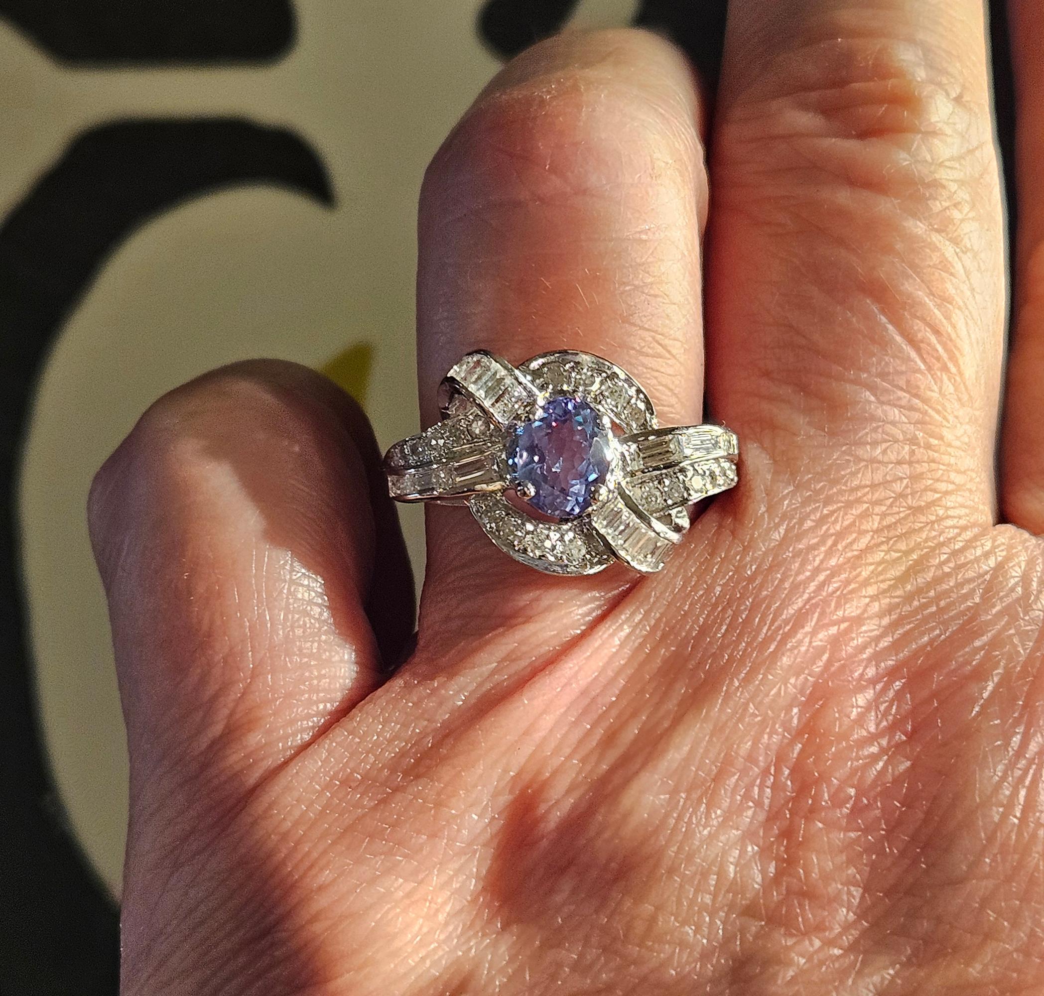 Rare Gem Mid-Century GIA 2.03ctw Natural ALEXANDRITE Diamond Vintage PL Ring For Sale 5