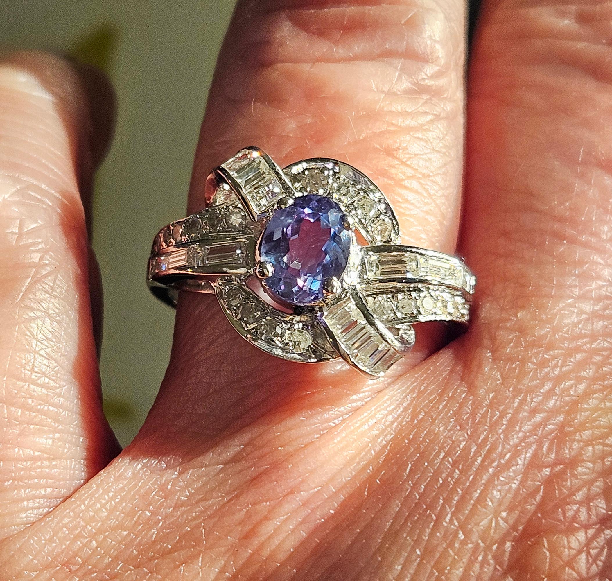 Rare Gem Mid-Century GIA 2.03ctw Natural ALEXANDRITE Diamond Vintage PL Ring For Sale 6