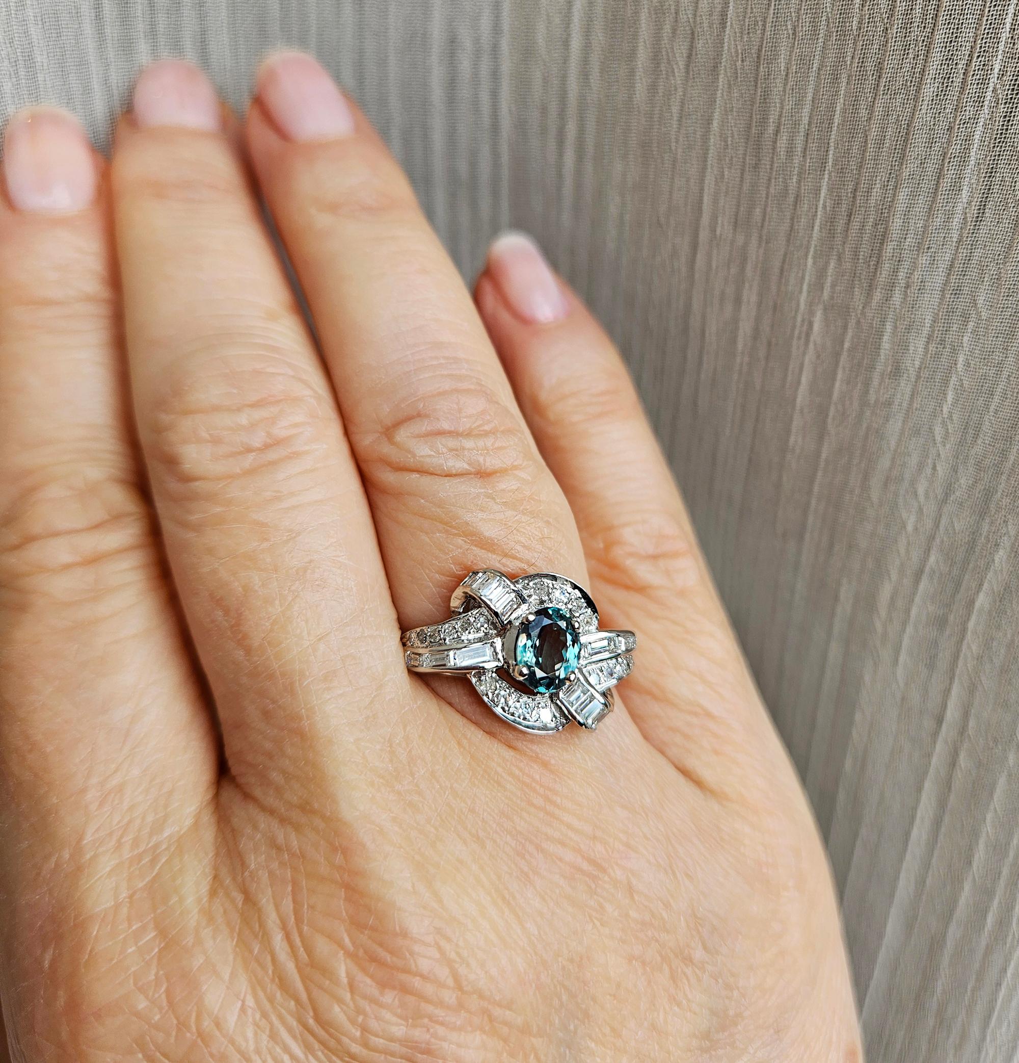 Rare Gem Mid-Century GIA 2.03ctw Natural ALEXANDRITE Diamond Vintage PL Ring For Sale 7