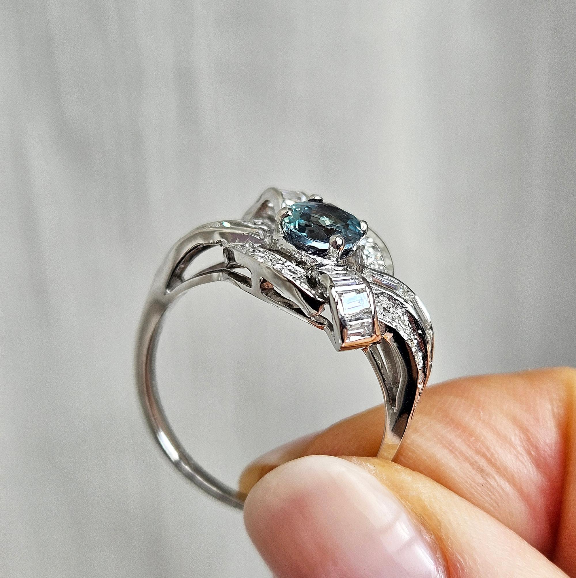 Rare Gem Mid-Century GIA 2.03ctw Natural ALEXANDRITE Diamond Vintage PL Ring For Sale 8