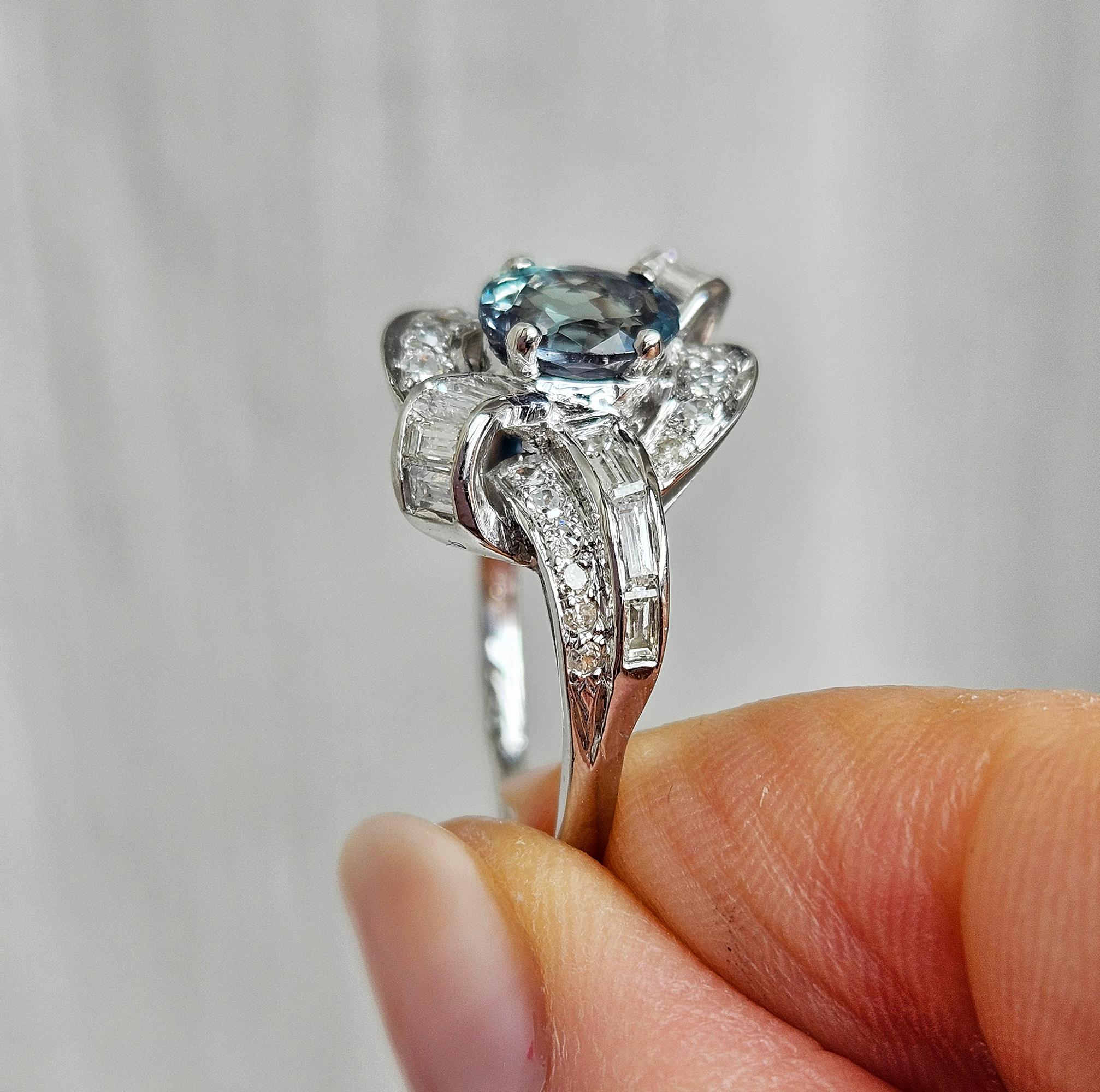 Rare Gem Mid-Century GIA 2.03ctw Natural ALEXANDRITE Diamond Vintage PL Ring For Sale 9