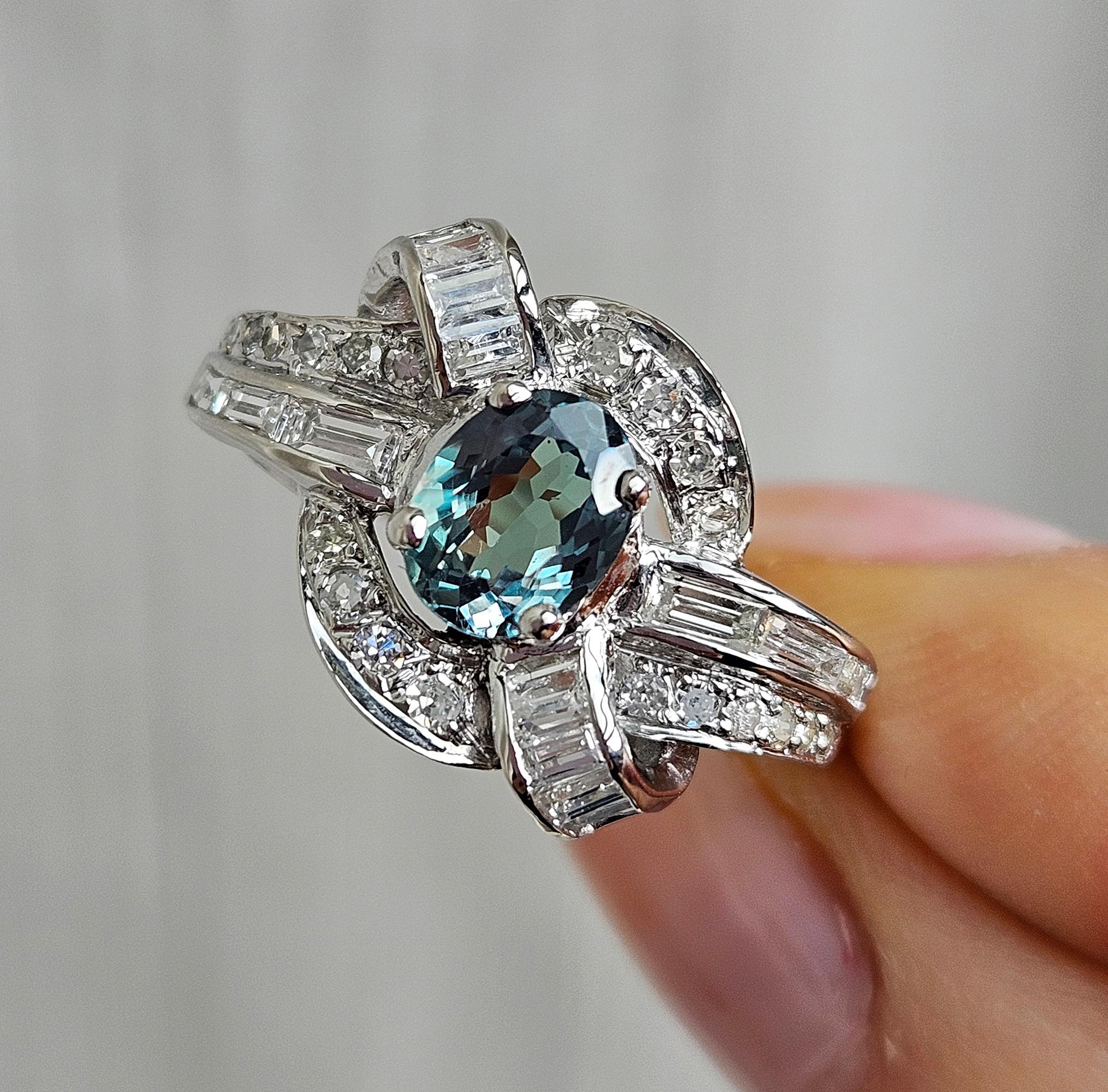 Rare Gem Mid-Century GIA 2.03ctw Natural ALEXANDRITE Diamond Vintage PL Ring For Sale 10