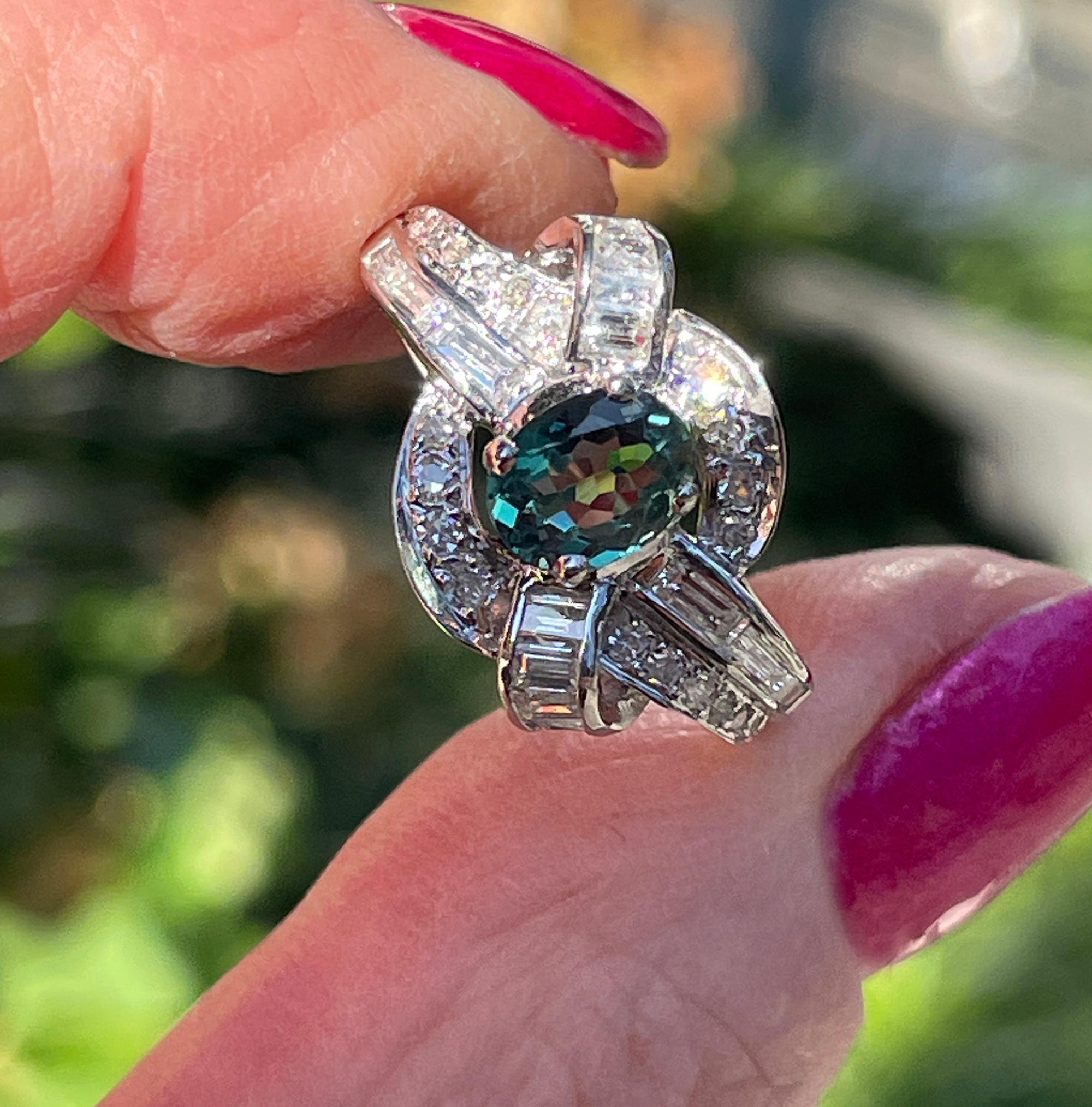 Rare Gem Mid-Century GIA 2.03ctw Natural ALEXANDRITE Diamond Vintage PL Ring For Sale 11