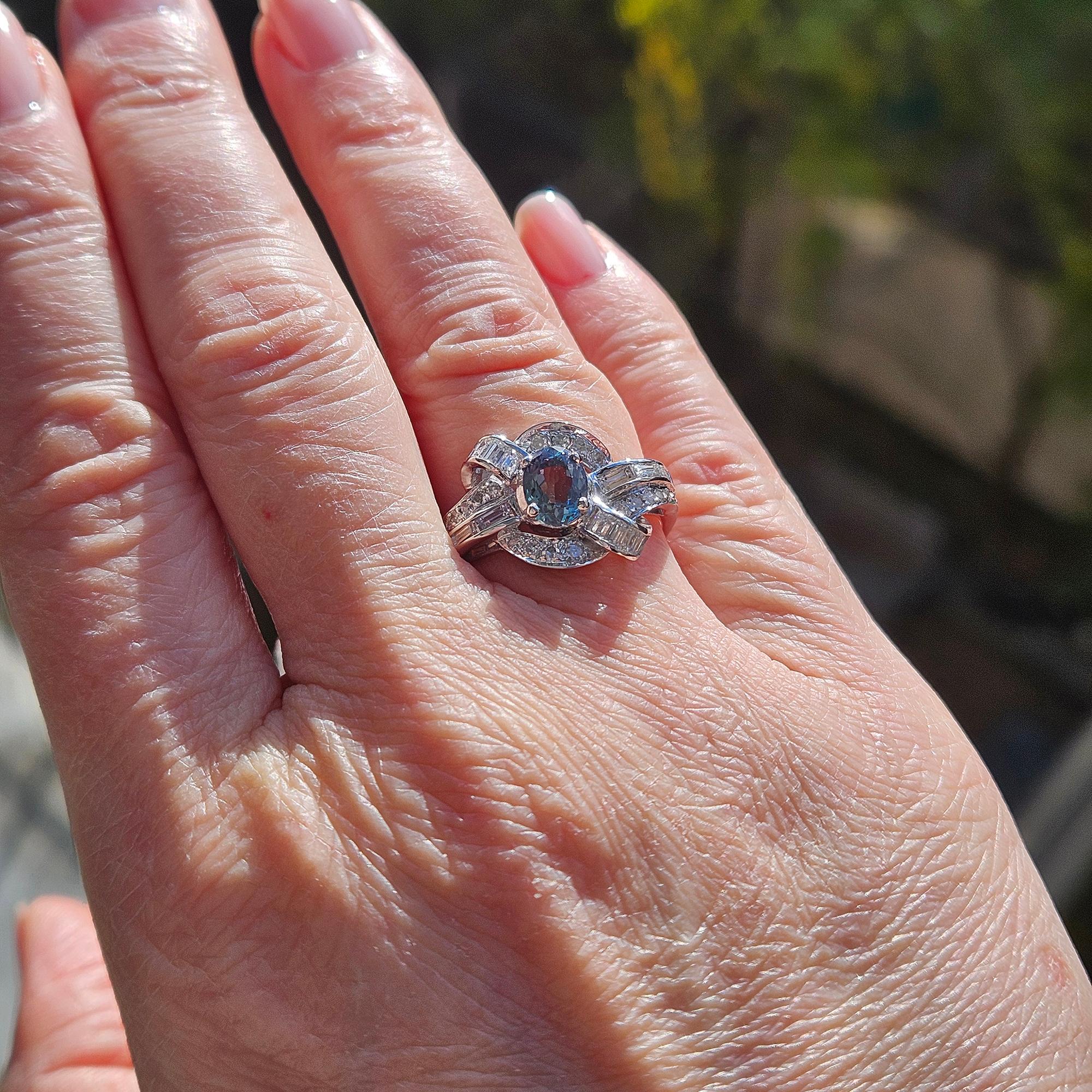 Rare Gem Mid-Century GIA 2.03ctw Natural ALEXANDRITE Diamond Vintage PL Ring For Sale 12