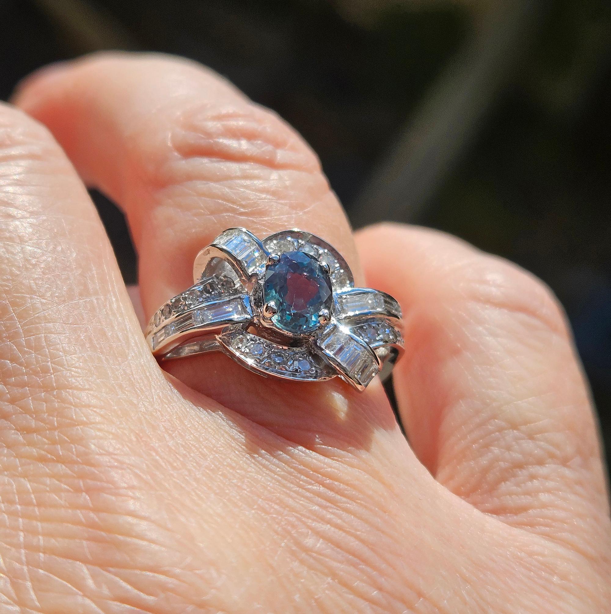 Rare Gem Mid-Century GIA 2.03ctw Natural ALEXANDRITE Diamond Vintage PL Ring For Sale 13