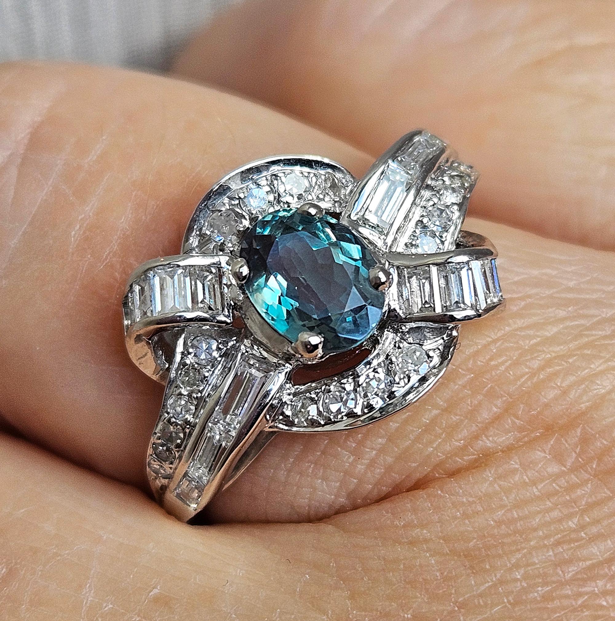 Rare Gem Mid-Century GIA 2.03ctw Natural ALEXANDRITE Diamond Vintage Platinum Ring 1950s
A perfect alternative to a traditional Engagement, Wedding or Anniversary ring, this would also make a fantastic 
