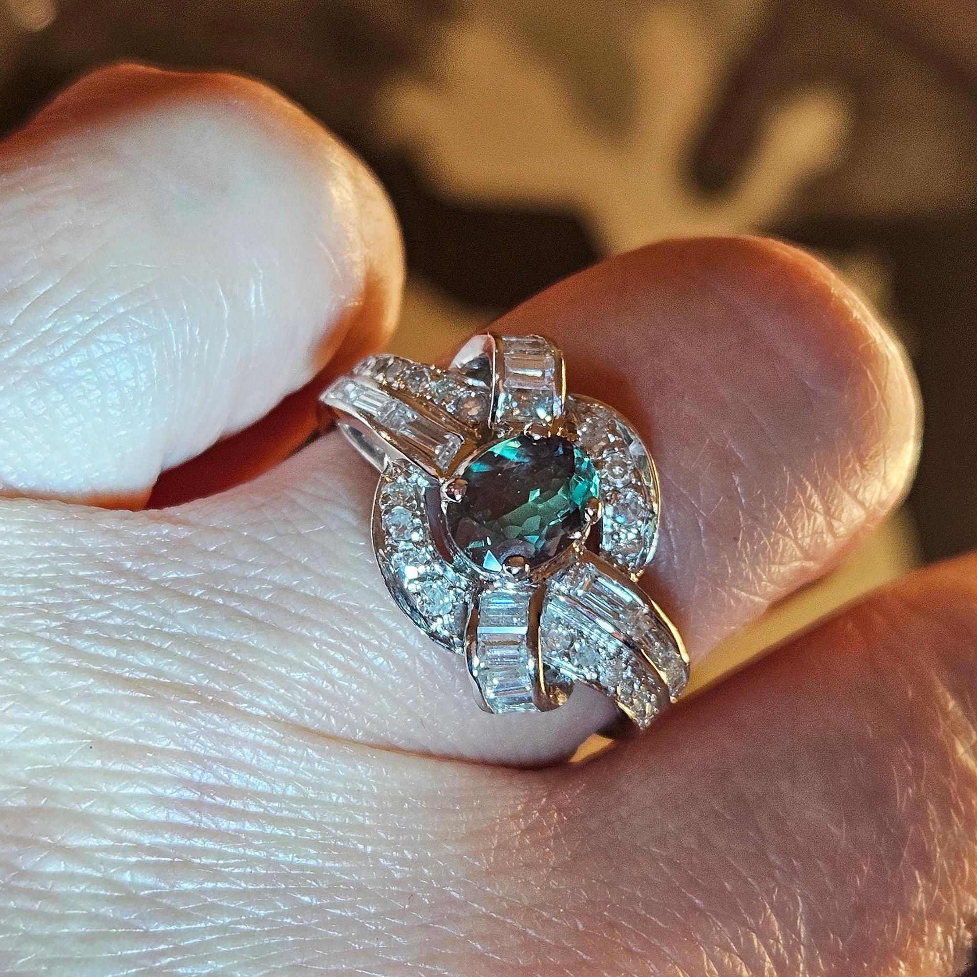 Rare Gem Mid-Century GIA 2.03ctw Natural ALEXANDRITE Diamond Vintage PL Ring For Sale 1