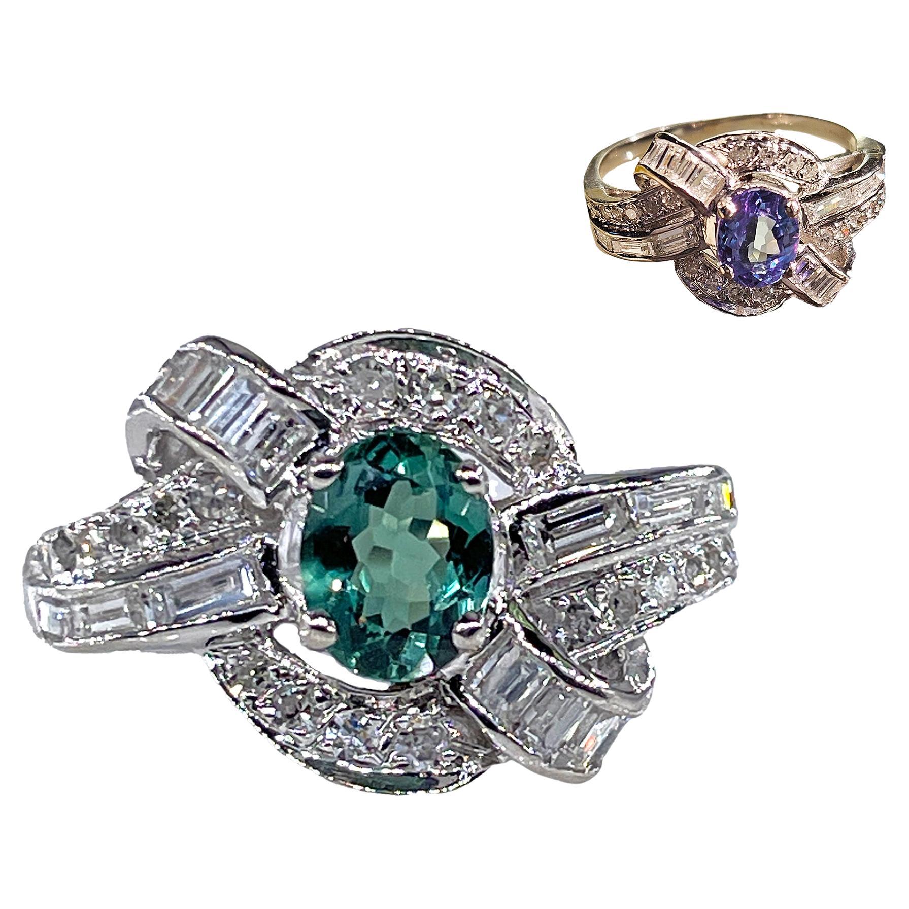 Rare Gem Mid-Century GIA 2.03ctw Natural ALEXANDRITE Diamond Vintage PL Ring For Sale