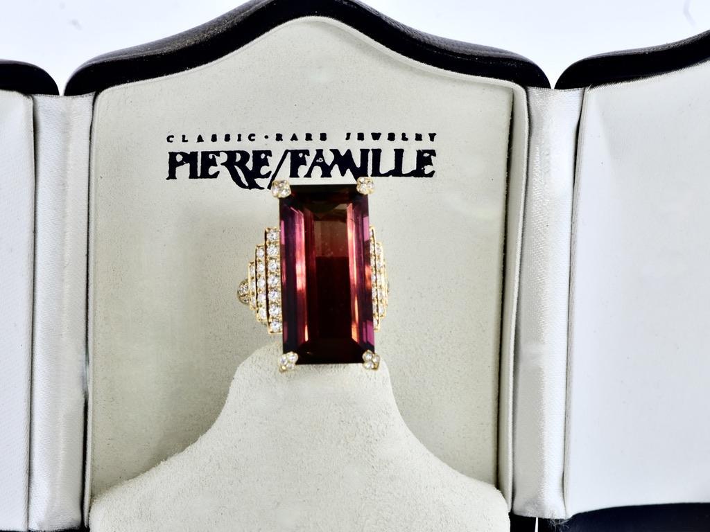 Rare Gem Specimen Large Natural Deep Red Rubellite 34.77 cts. & Diamond 18K Ring For Sale 6