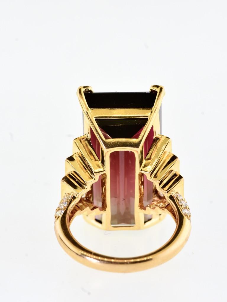 Rare Gem Specimen Large Natural Deep Red Rubellite 34.77 cts. & Diamond 18K Ring For Sale 7