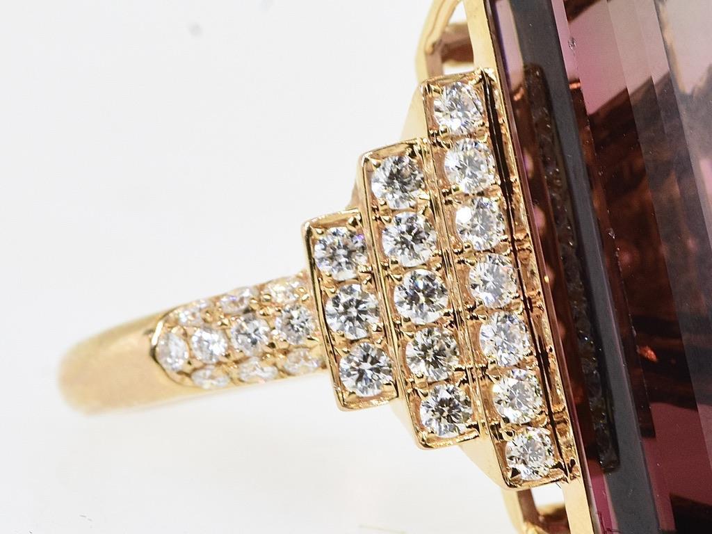 Rare Gem Specimen Large Natural Deep Red Rubellite 34.77 cts. & Diamond 18K Ring For Sale 8