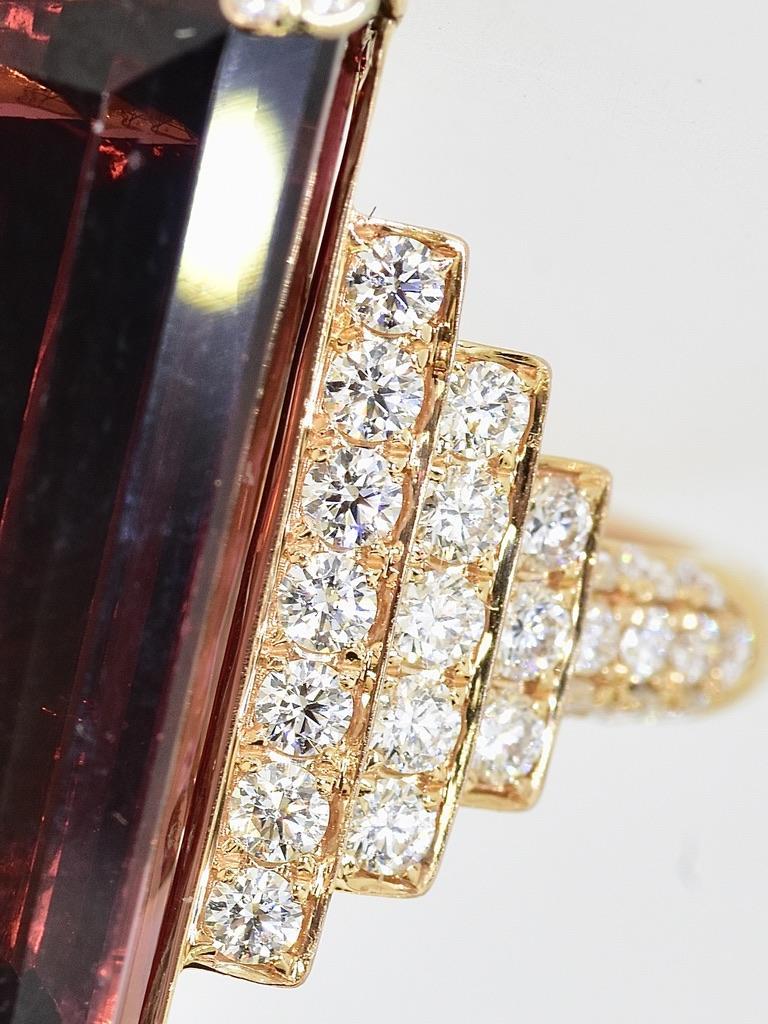 Rare Gem Specimen Large Natural Deep Red Rubellite 34.77 cts. & Diamond 18K Ring For Sale 10