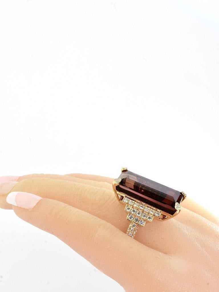 Rare Gem Specimen Large Natural Deep Red Rubellite 34.77 cts. & Diamond 18K Ring For Sale 1