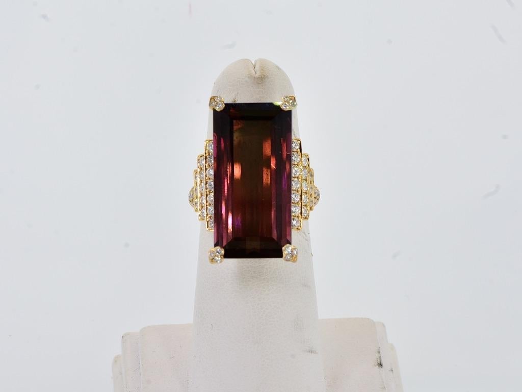 Rare Gem Specimen Large Natural Deep Red Rubellite 34.77 cts. & Diamond 18K Ring For Sale 4