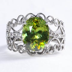 Sphene (Titanite) Exotic Gemstone Ring 4.05 Carats, Flashy & Fragile & Rare