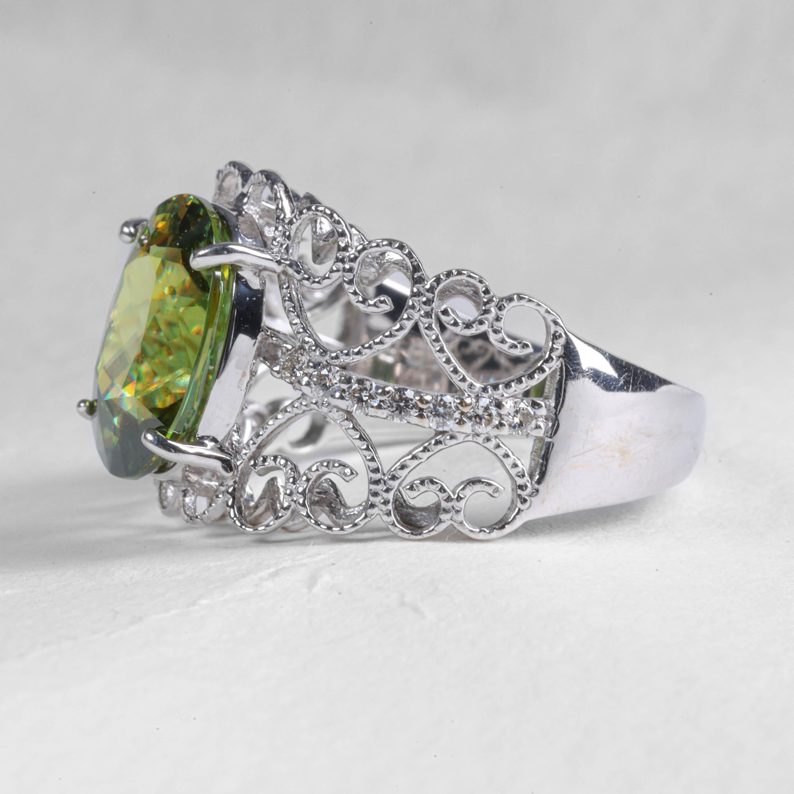 Women's Sphene (Titanite) Exotic Gemstone Ring 4.05 Carats, Flashy & Fragile & Rare For Sale