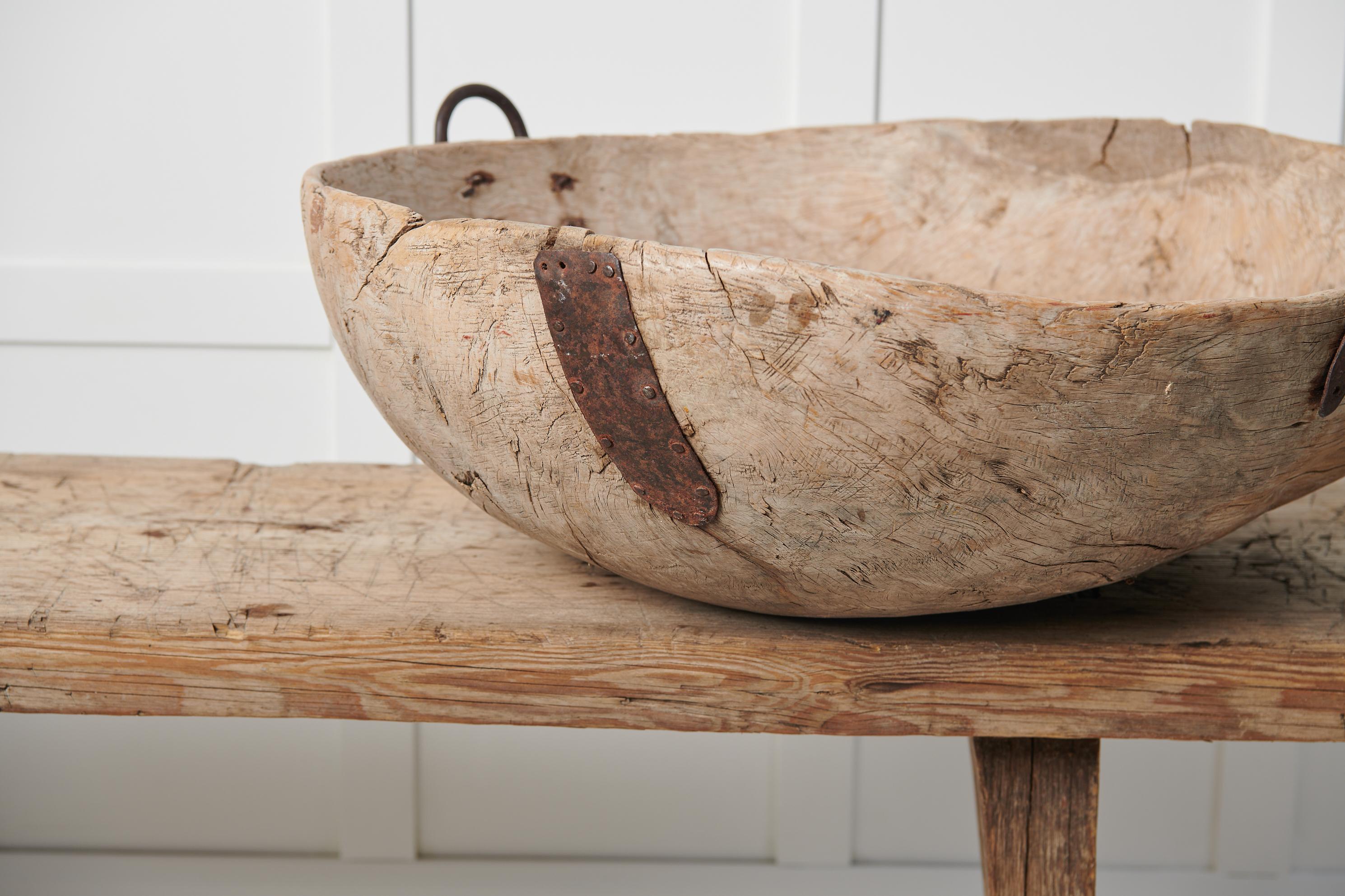Pine Rare Genuine Antique Swedish Large Root Bowl For Sale