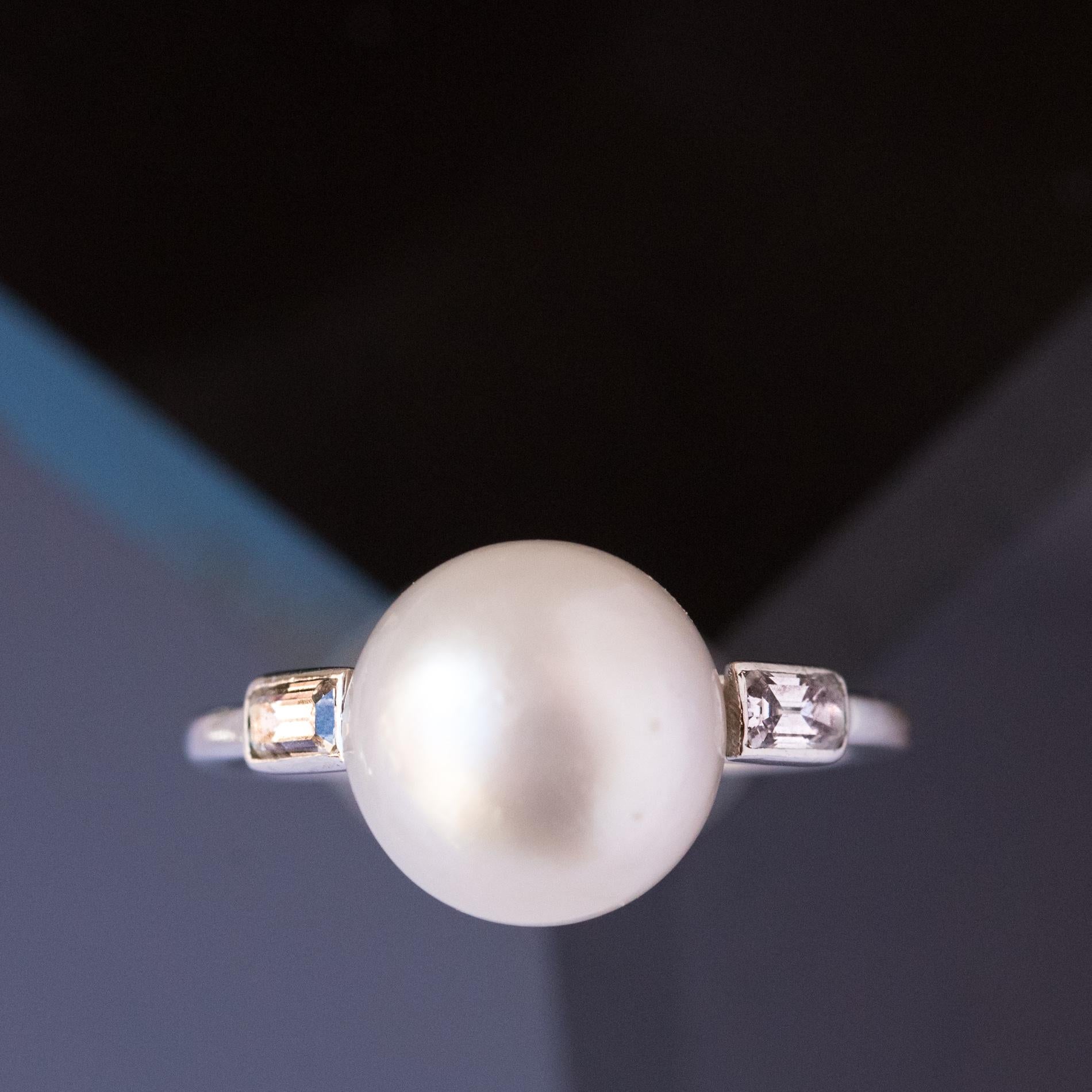 pearl ring with baguette diamonds