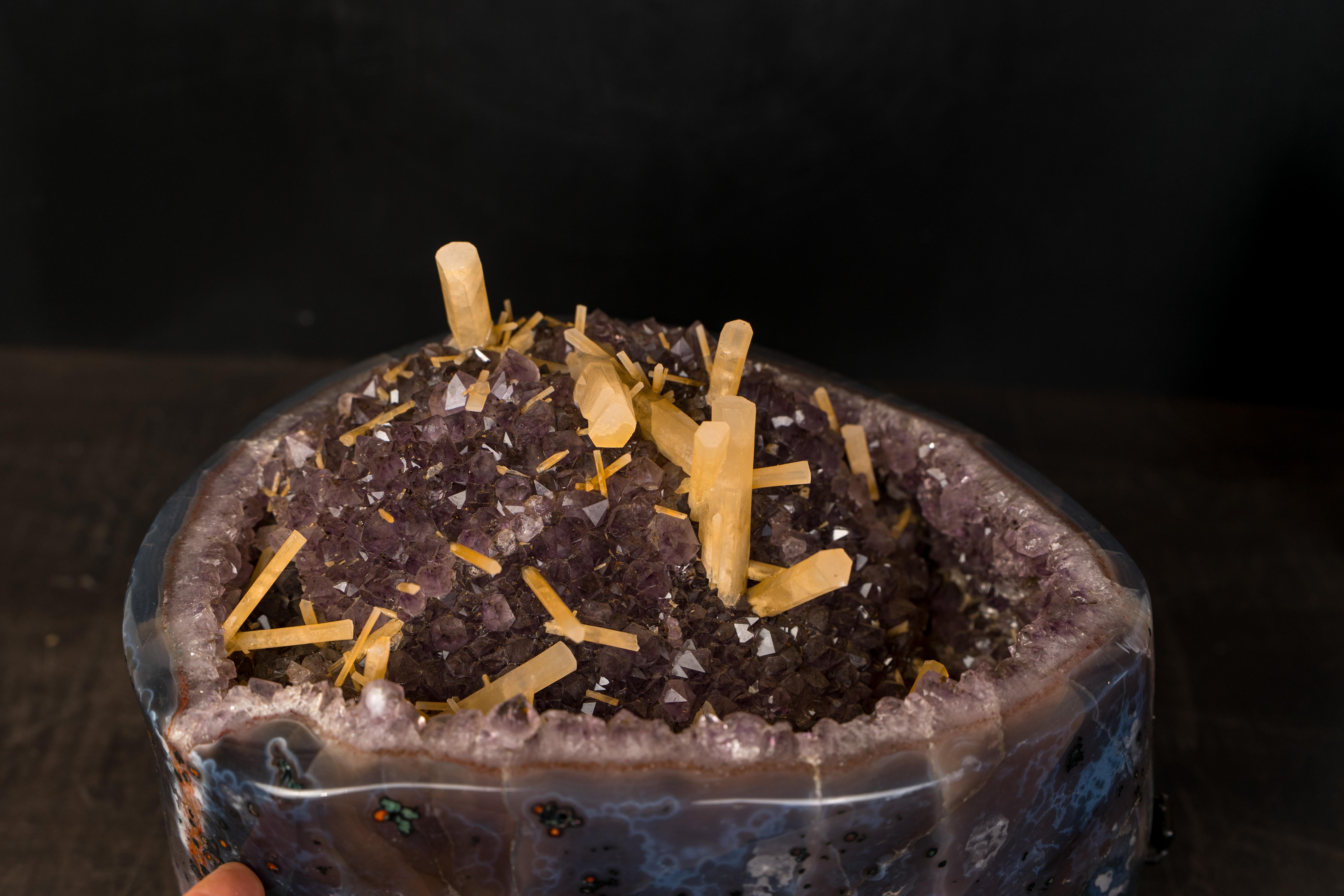 Rare Geode Cluster with Honey Columnar Calcite For Sale 4