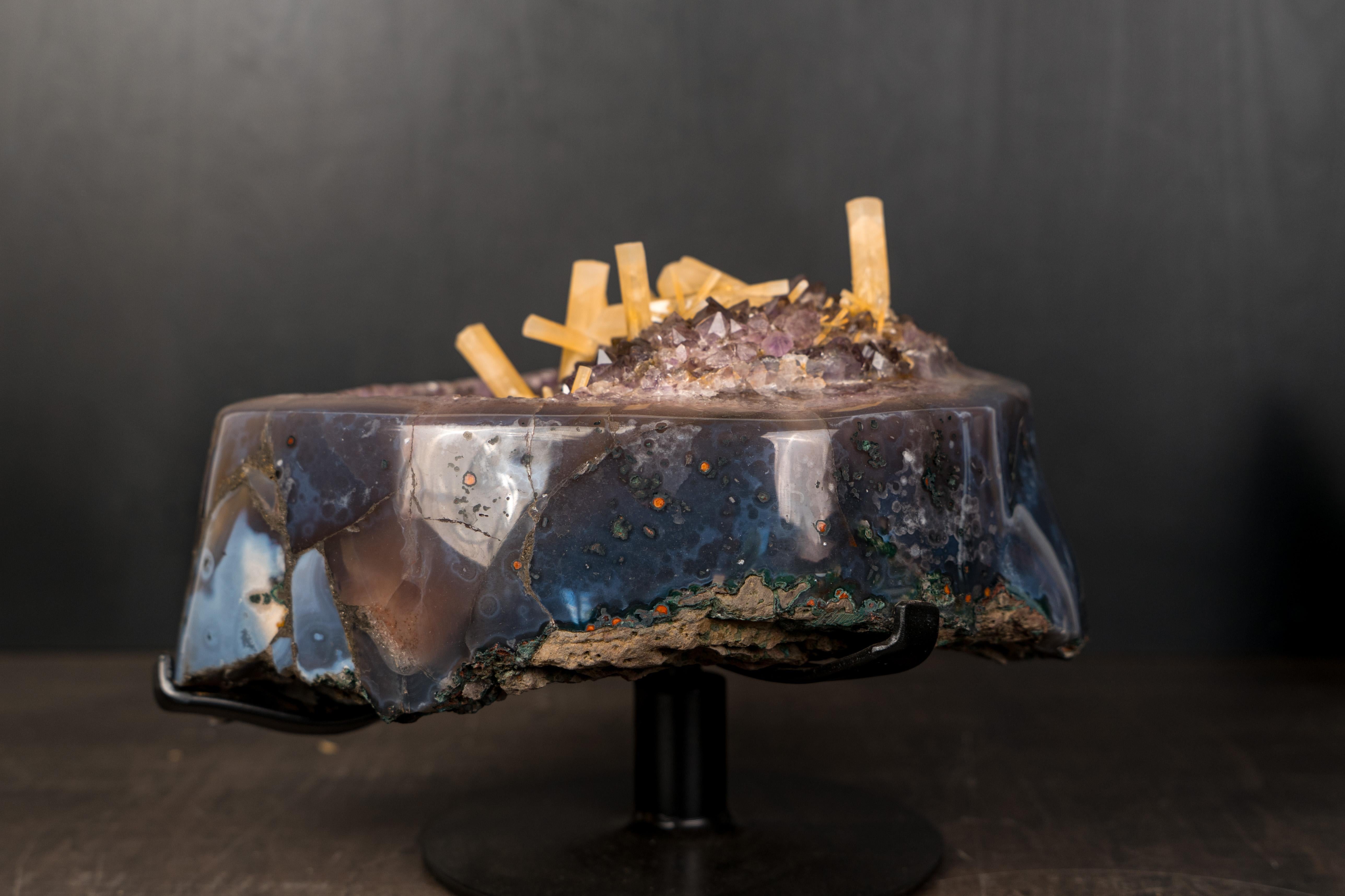 Contemporary Rare Geode Cluster with Honey Columnar Calcite For Sale