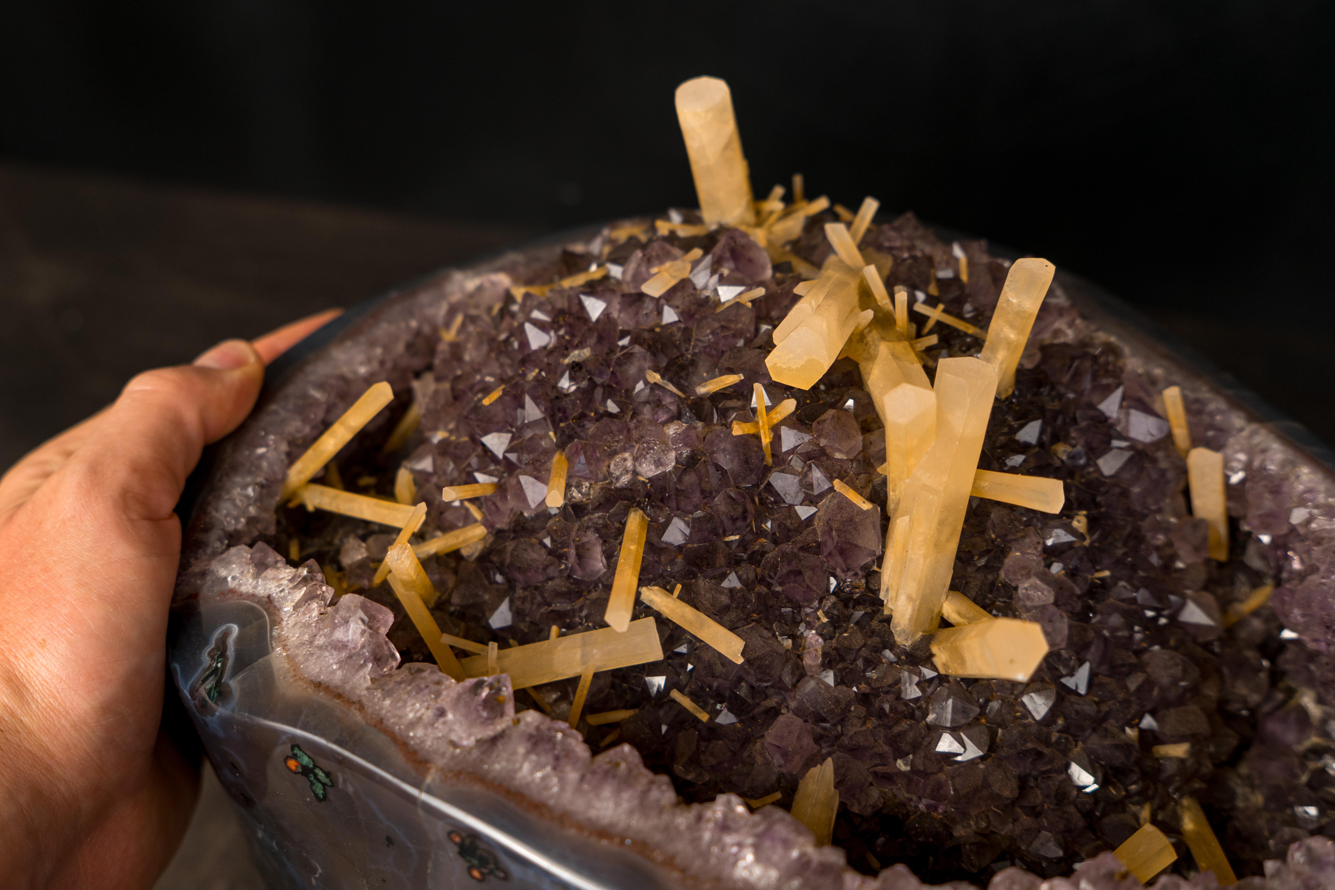 Rare Geode Cluster with Honey Columnar Calcite For Sale 2