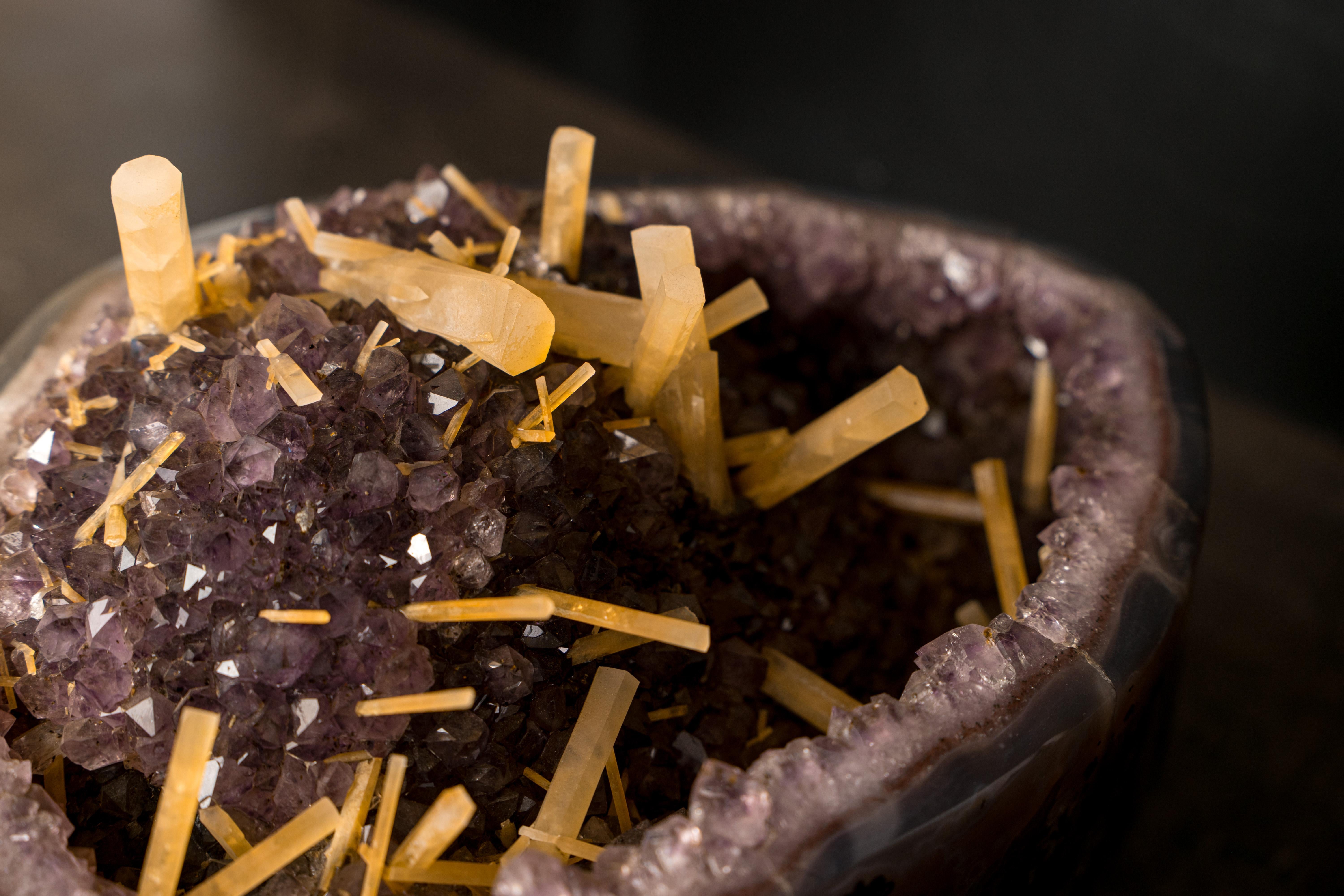 Rare Geode Cluster with Honey Columnar Calcite For Sale 3