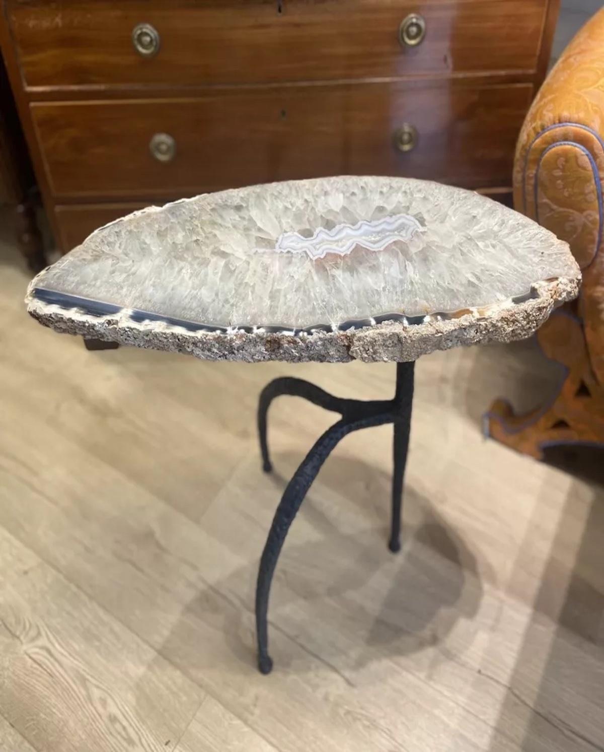 Mid-Century Modern Rare Geode / Natural Crystal Bespoke Made Side Occasional Table